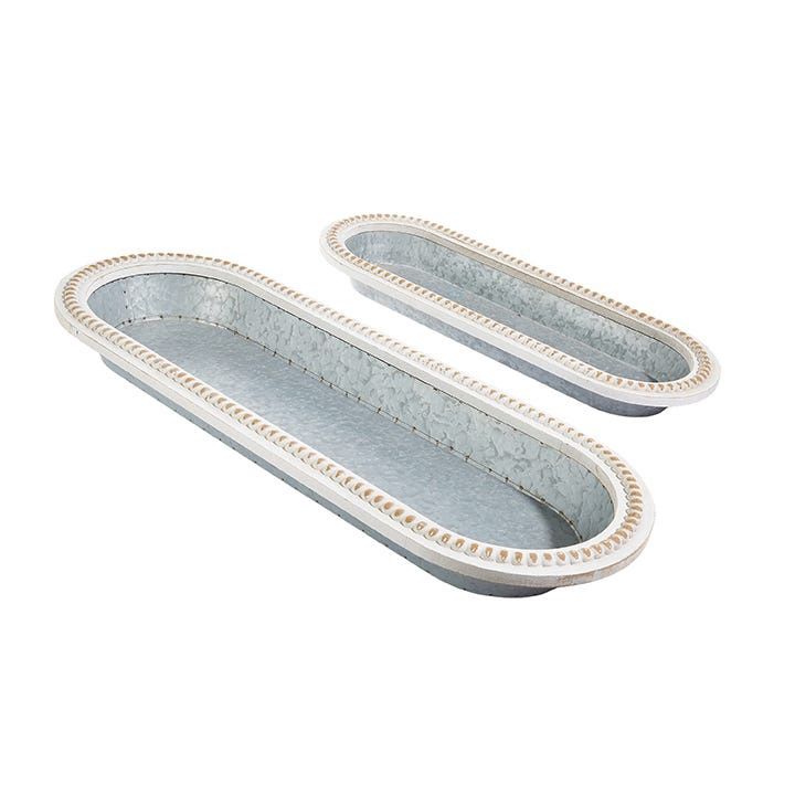 Tray Galvanized Whitewashed Beaded Edge - Large