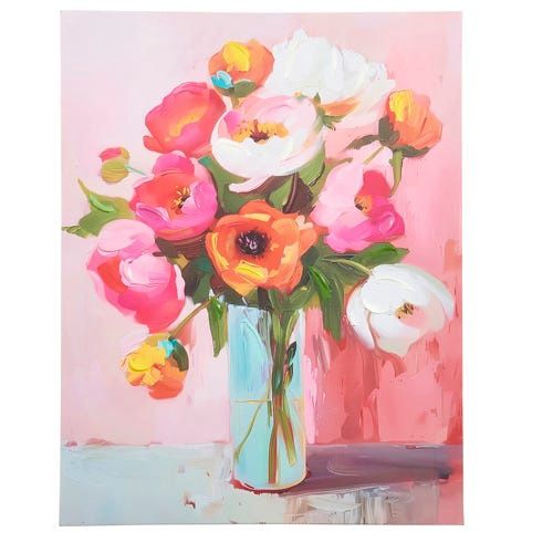 Medium Pink Floral Wall Art - 18"