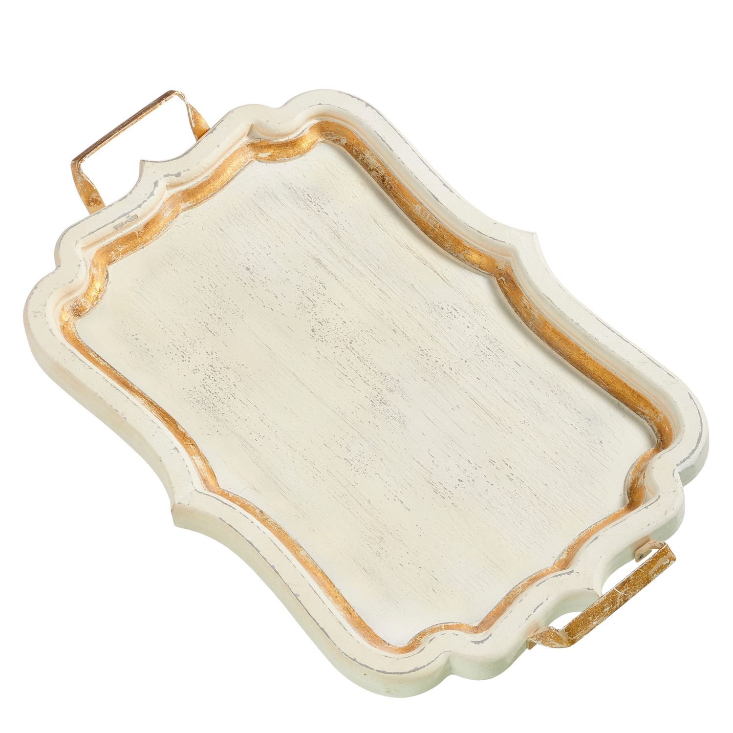 Distressed White and Gold Tray