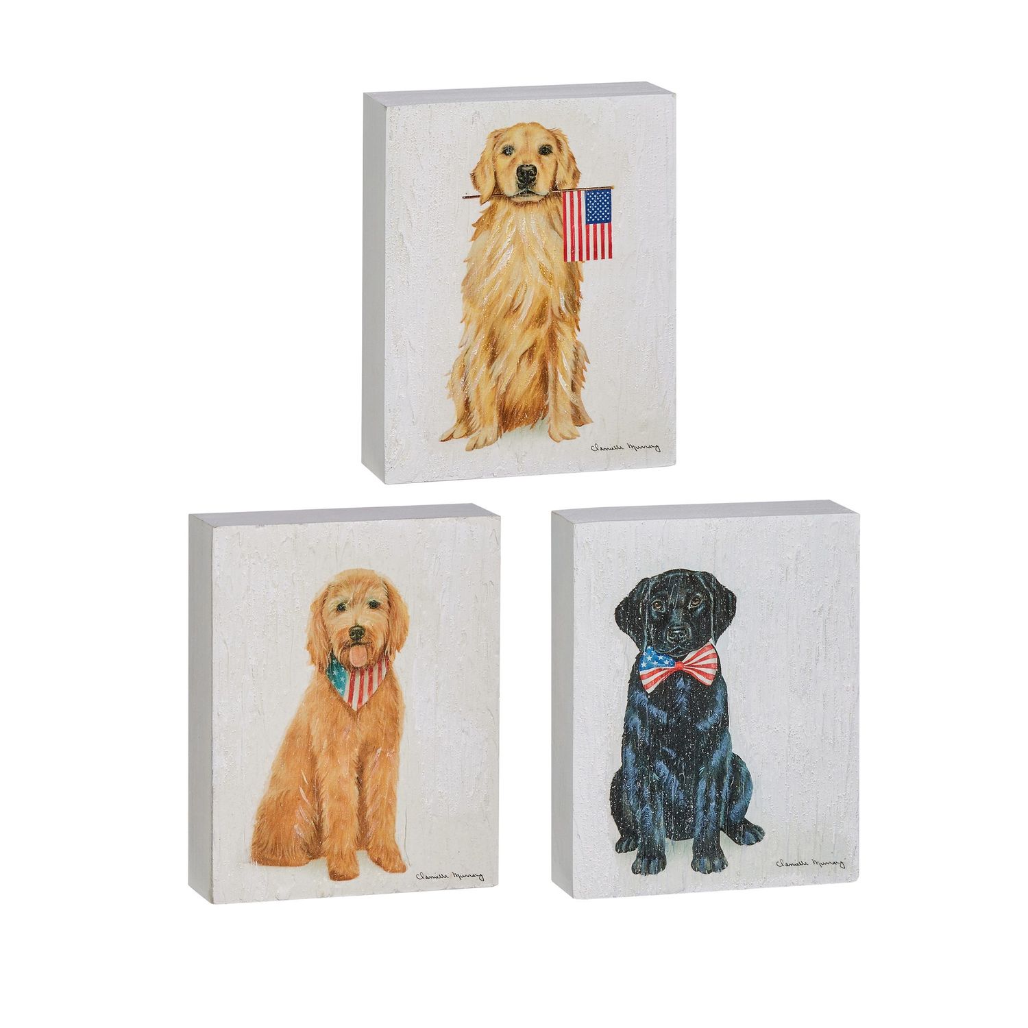 Patriotic Pup Wood Block - 8"