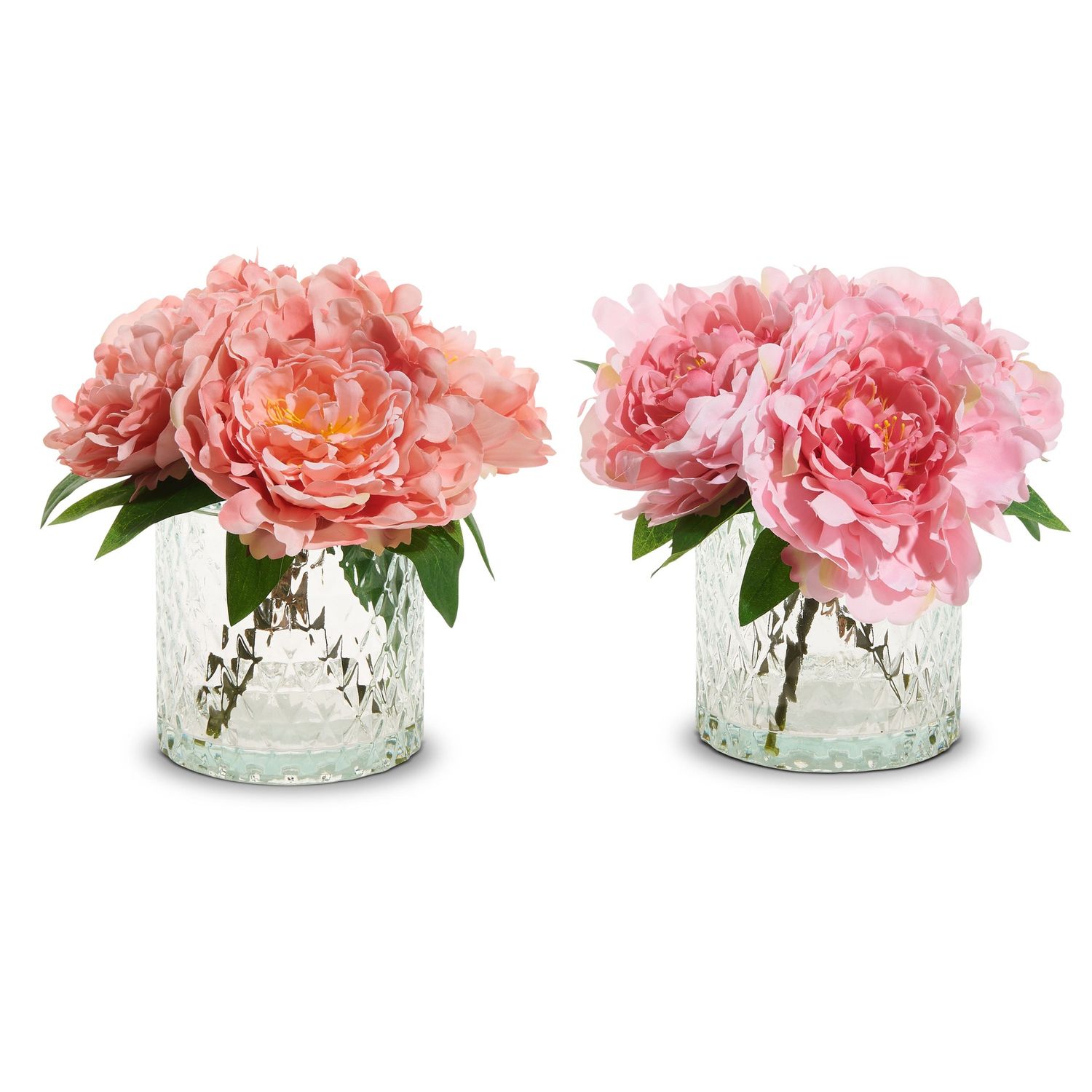 Peony Bouquet In Glass Vase - 9" - 2 Styles - Sold Individually