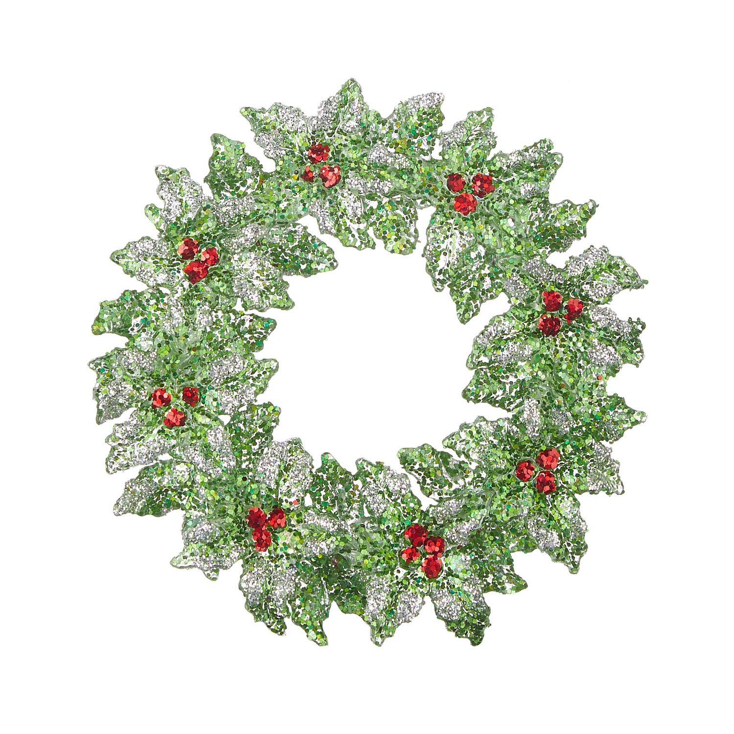 Glittered Holly Wreath Ornament - 5.25"