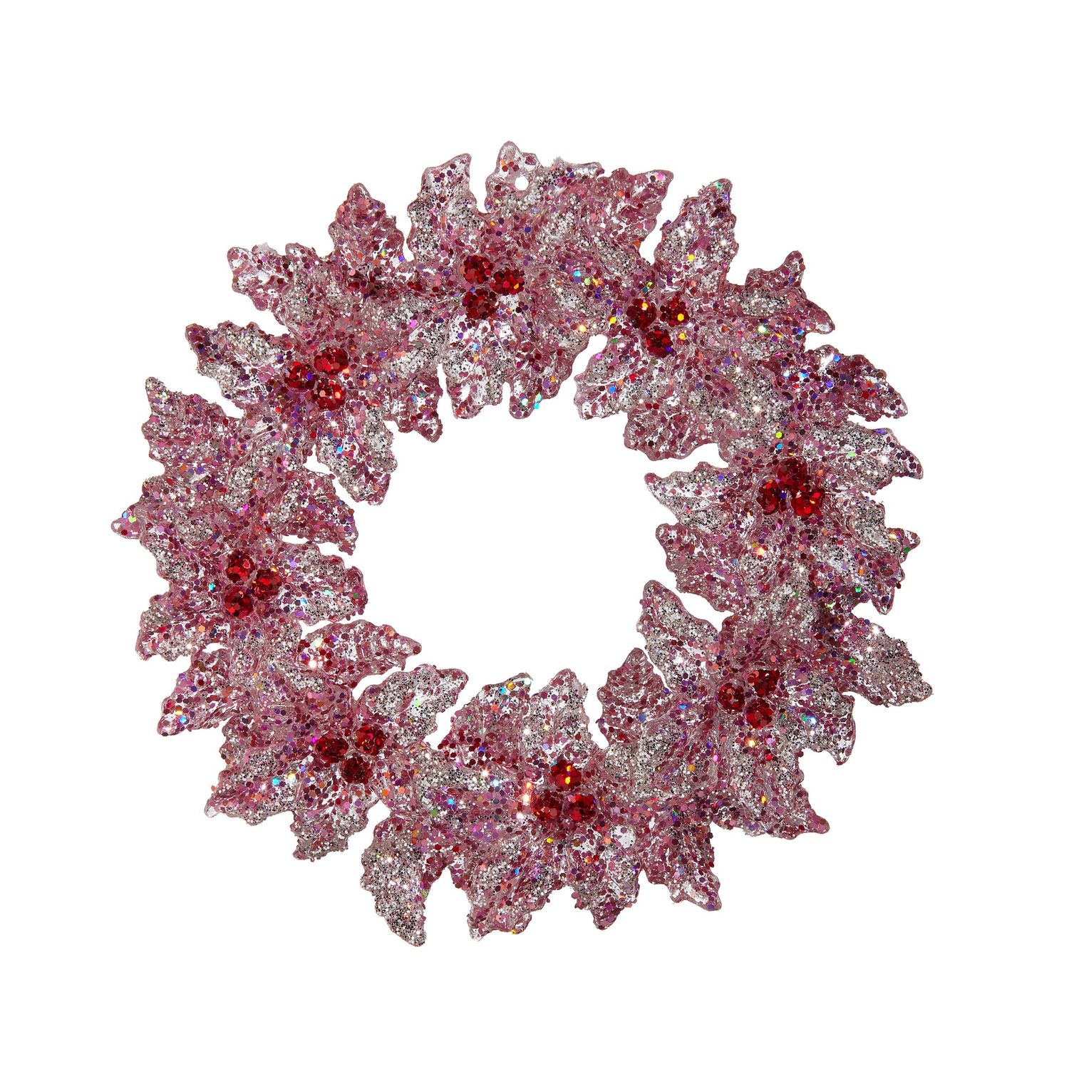 Pink Glitter Wreath Ornament - 5.25"