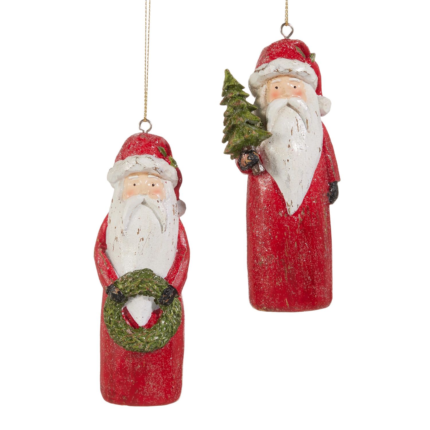Carved Santa Ornament - 5" - 2 Styles