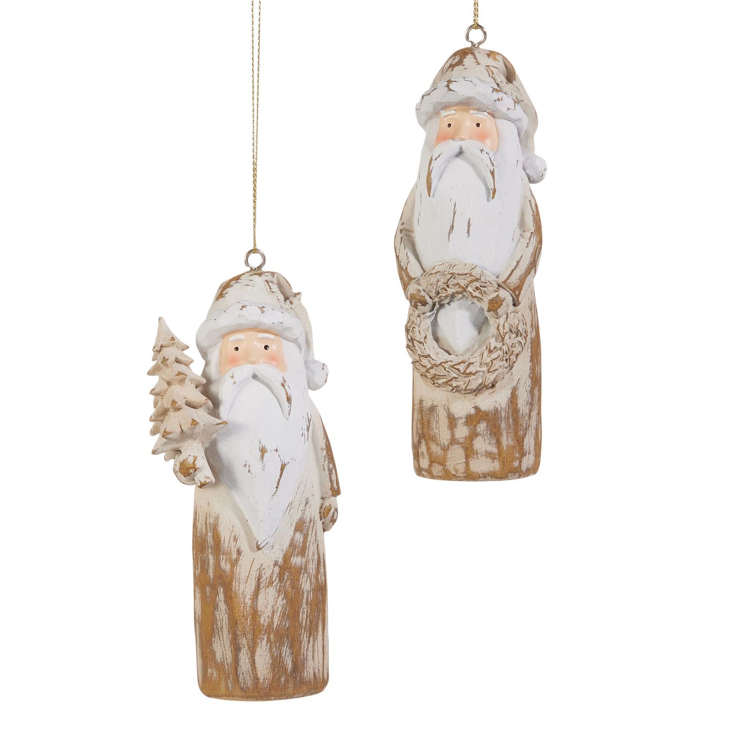 Natural Carved Santa Ornament - 5" - 2 Styles