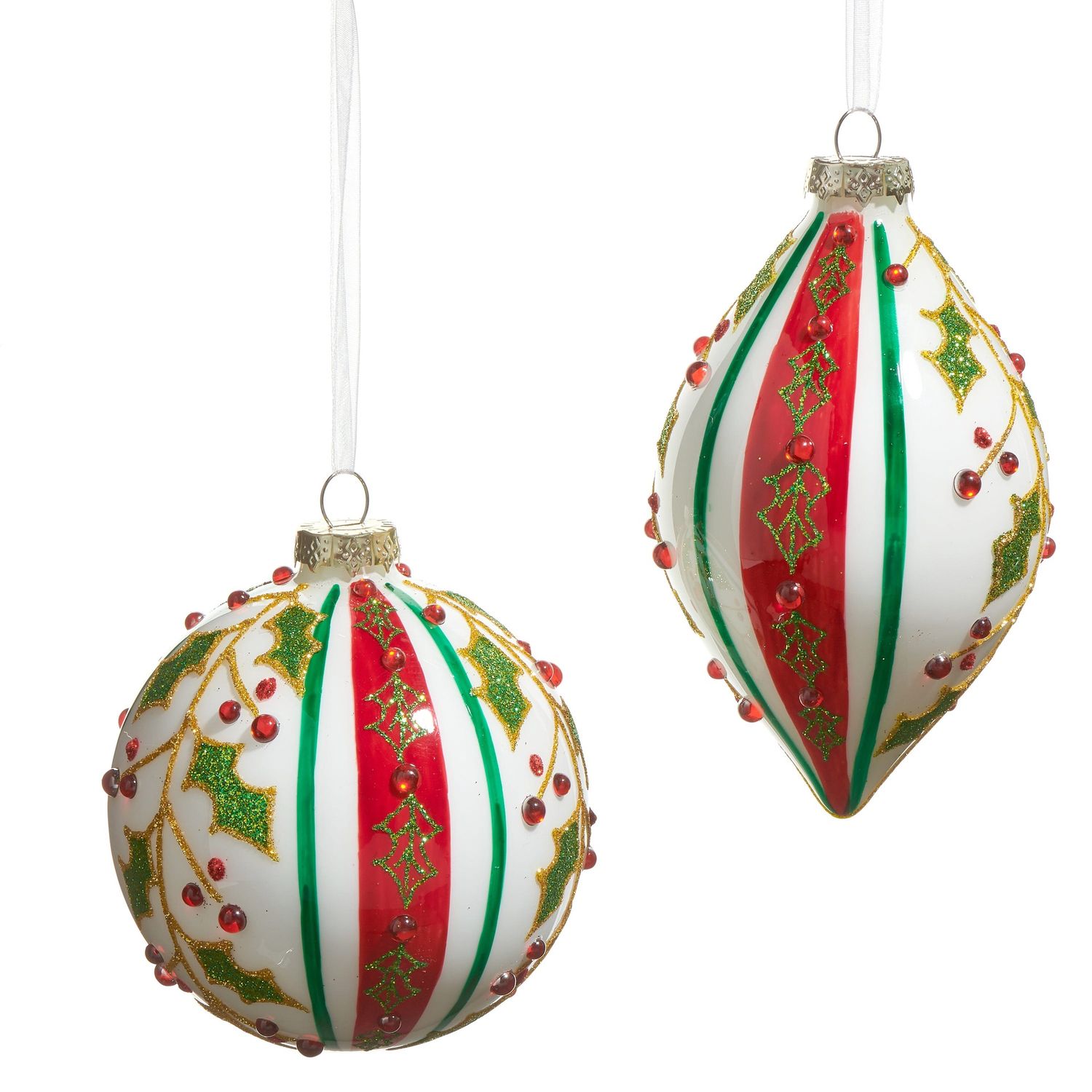 Holly Striped Ornament - 4" - 2 Styles