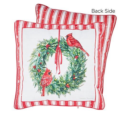 Cardinal Wreath Lit Pillow - 18"