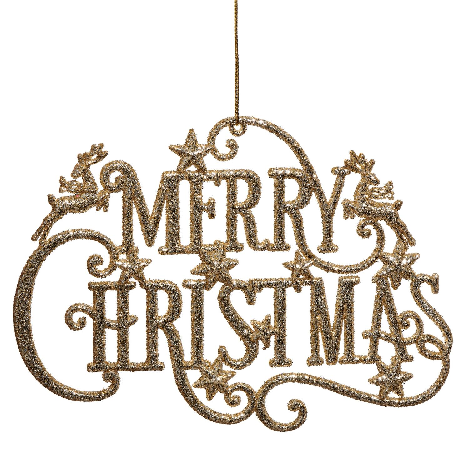 Glitter Merry Christmas Ornament - 7" - Gold