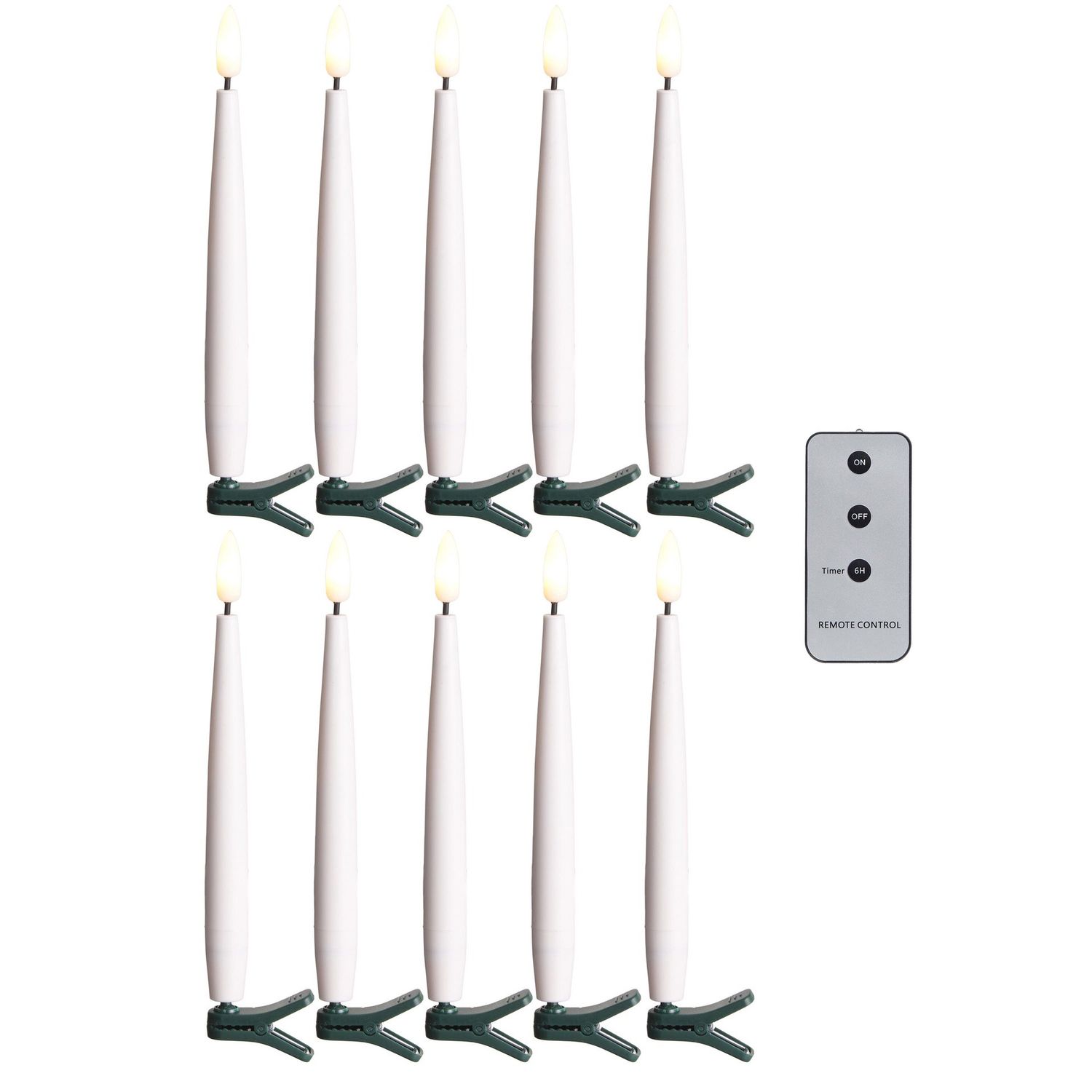 Clip-On Lit Candles - Set of 10 - w/Remote - 6"