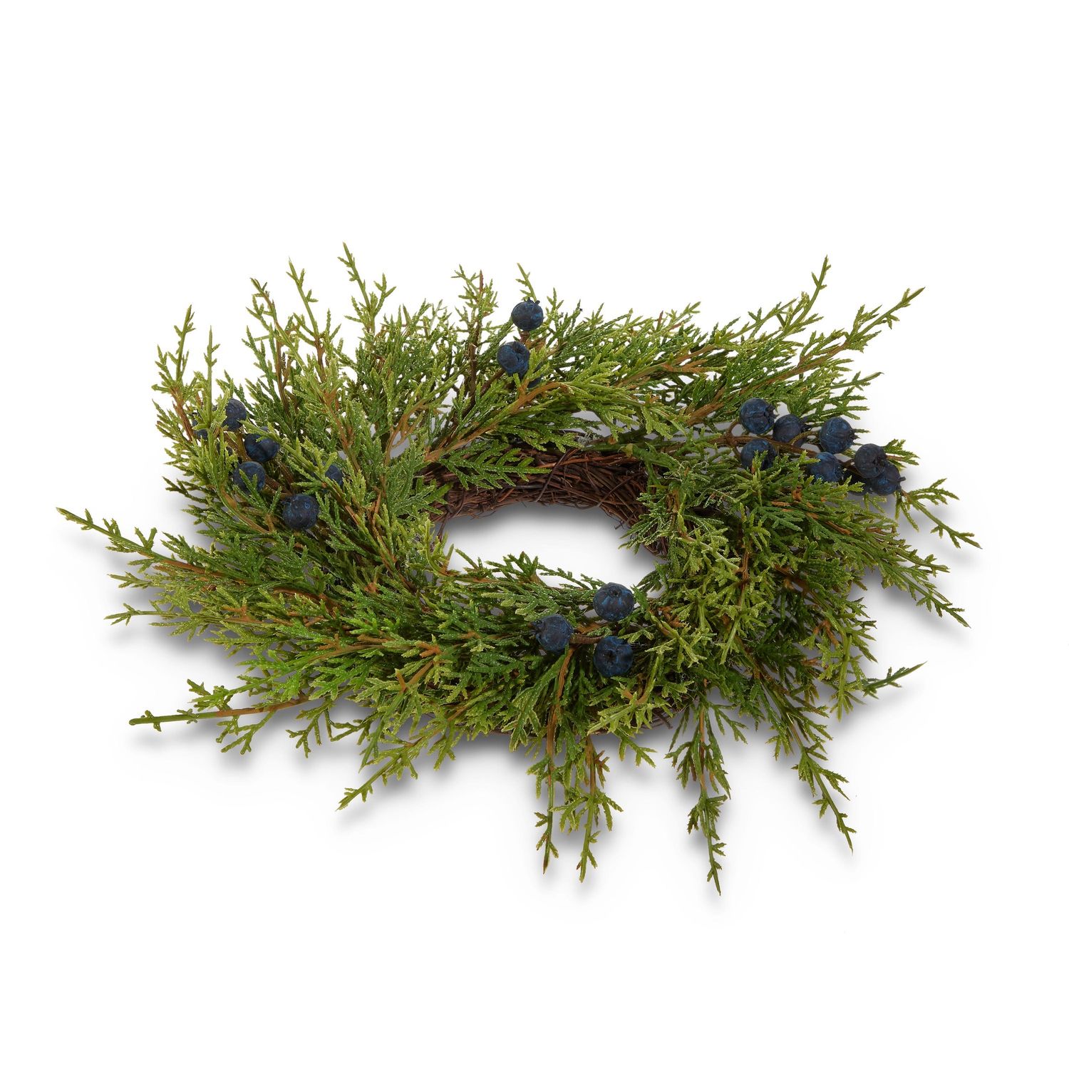 Juniper Berries Mini Wreath-Candle Ring - 12" - Blue