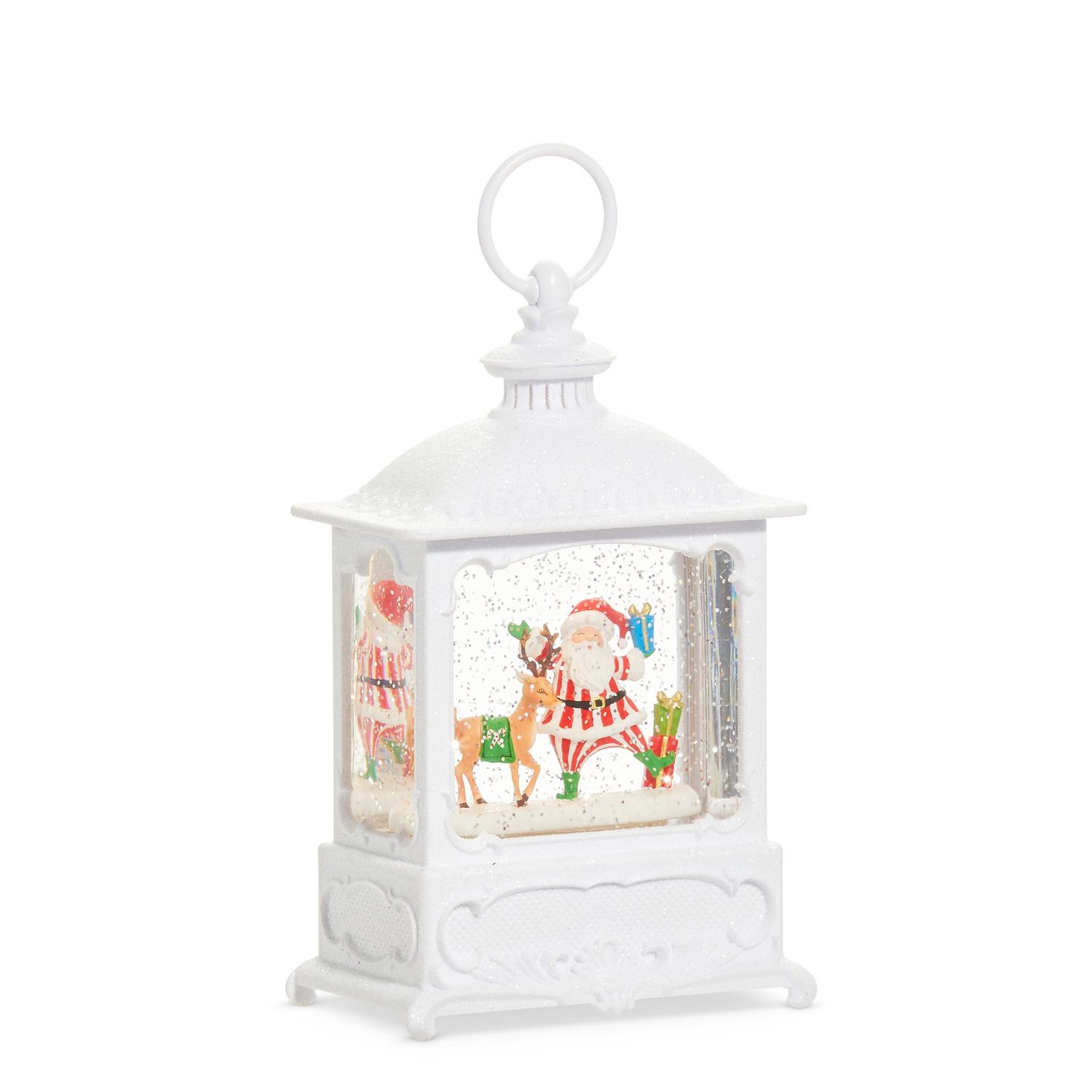 Water Lantern 8.75" Whimsical Santa And Deer Lit - Requires 3 AA Batteries, USB Cord, 6 Hr Timer, Musical