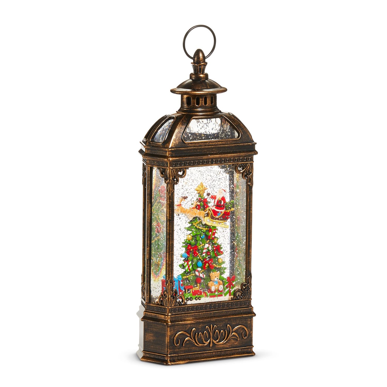 Water Lantern 14" Flying Santa Around Tree - Req 3 AA, USB Cord, 6 Hr Timer, Musical