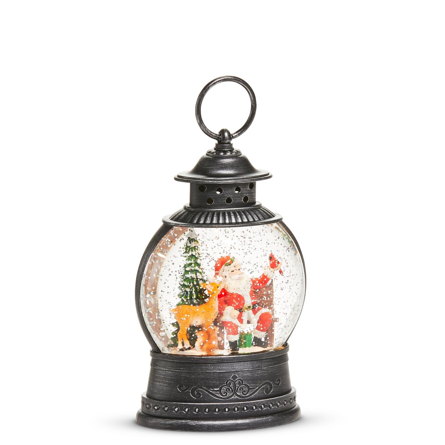 Water Lantern 8" Santa Bench - 6 Hr Timer - Req 3 AAA, USB Cord, 6 Hr Timer