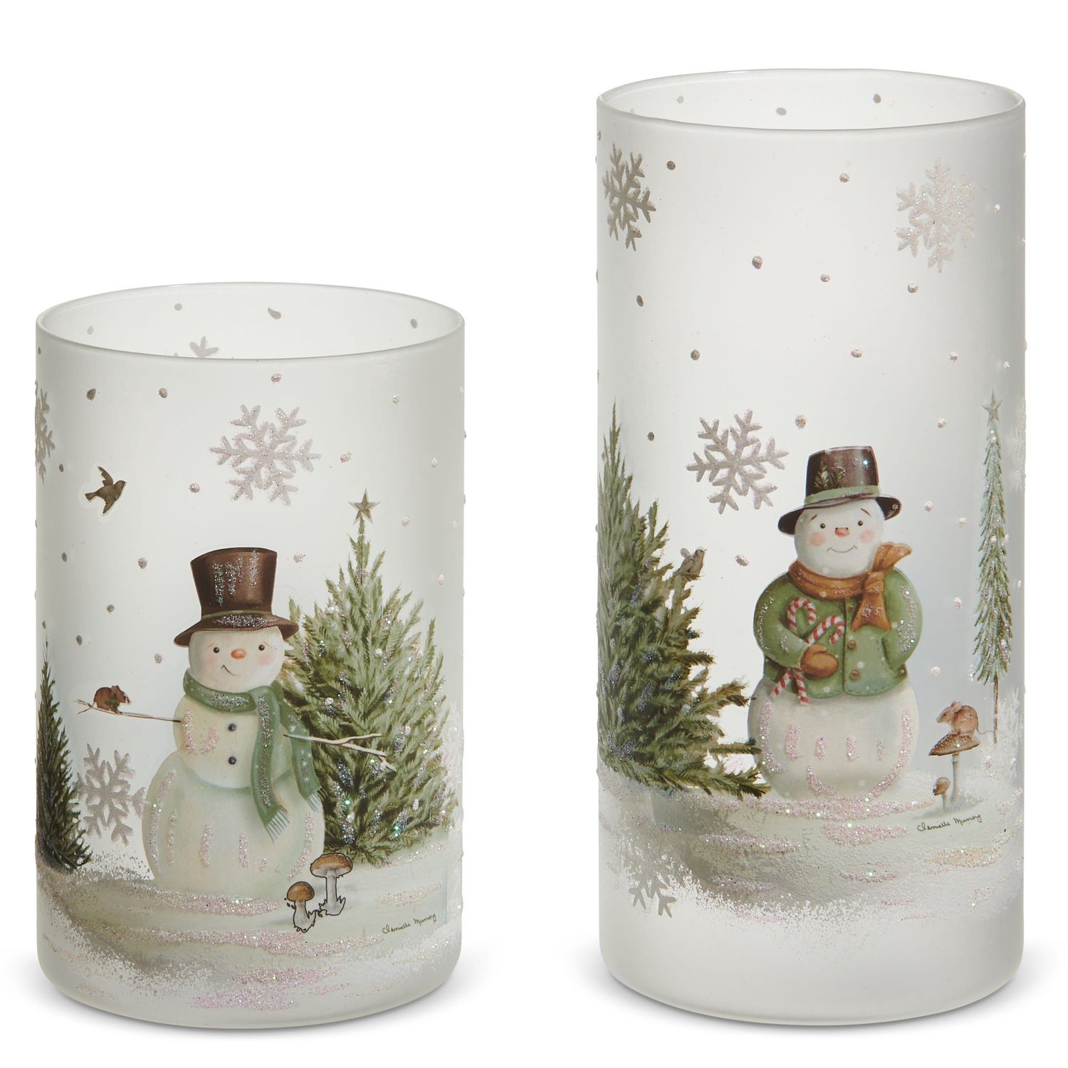 Woodland Snowman Candle Holder - Small - 6"