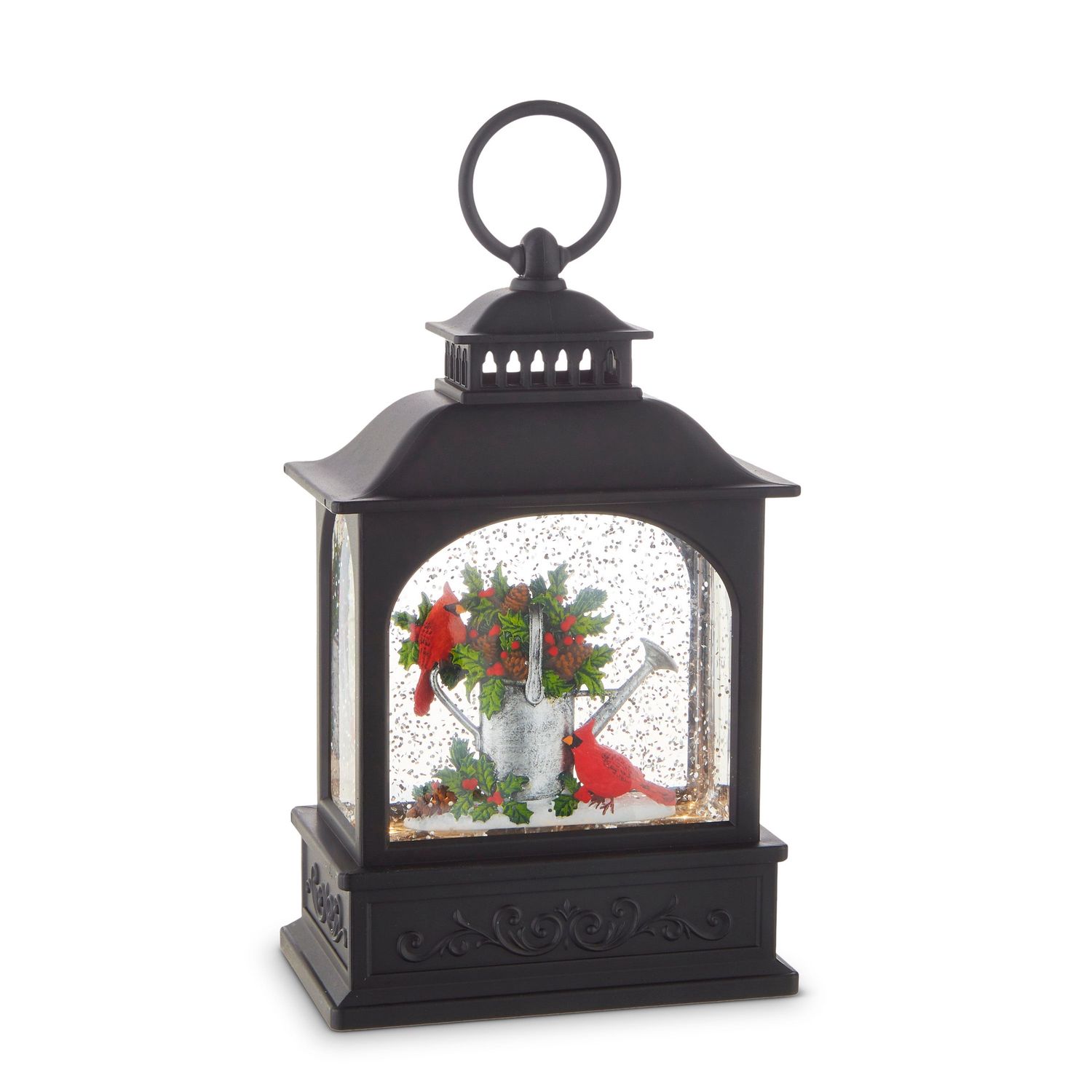 Water Lantern Cardinals on Watering Can - Req 3 AA, USB Cord Inc, 6 Hr Timer