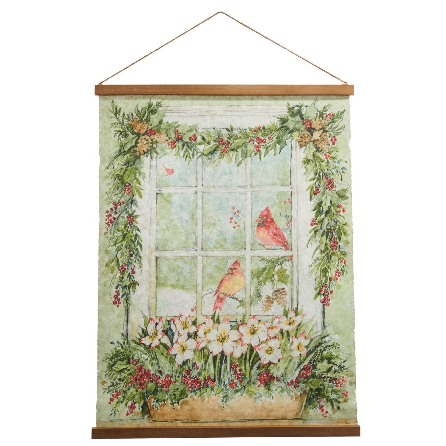 Watercolor Holiday Cardinal Hanging Tapestry - 34"