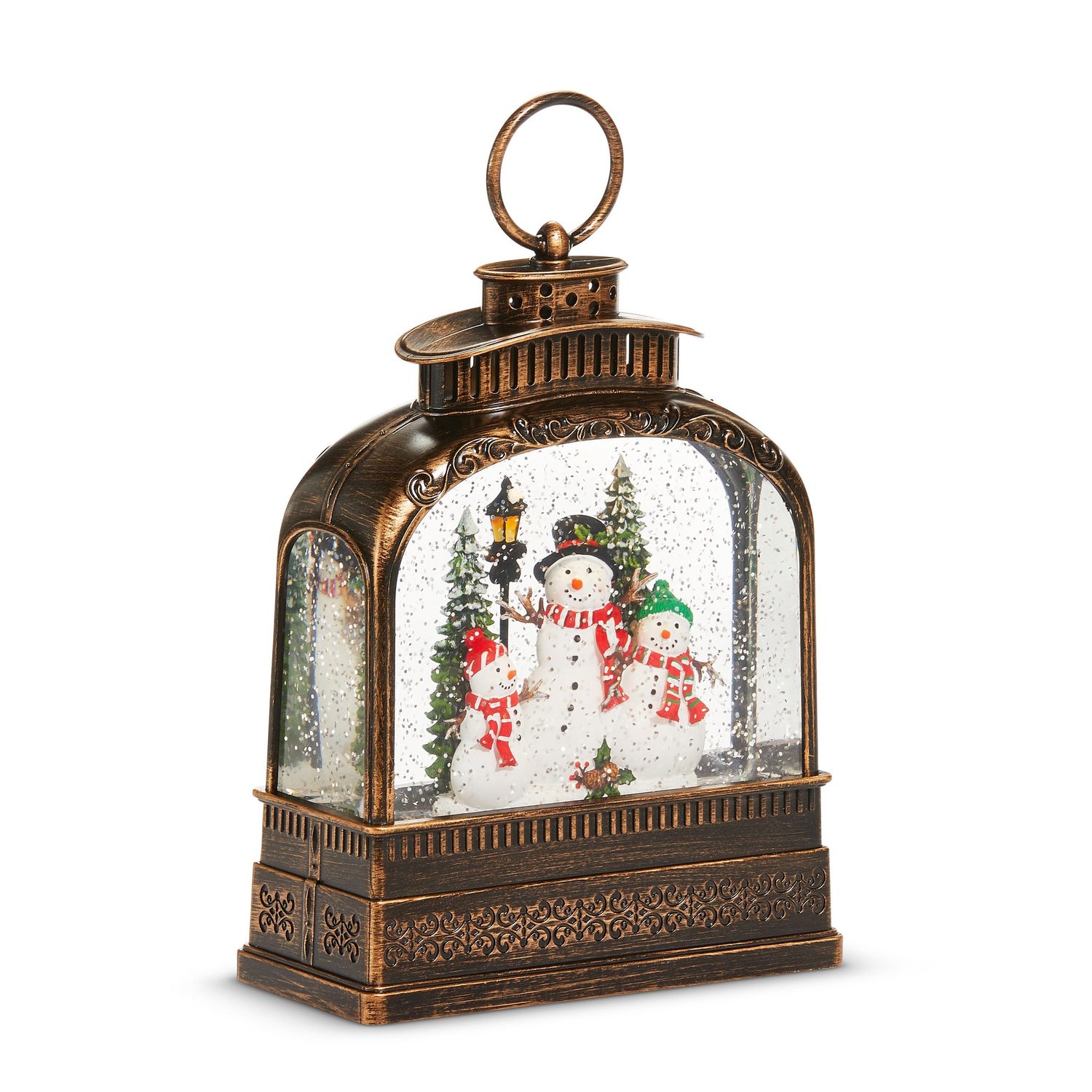 Water Lantern 8.5" Snowman Antique Lit - Requires 3 AA Batteries, USB Cord, 6 Hr Timer