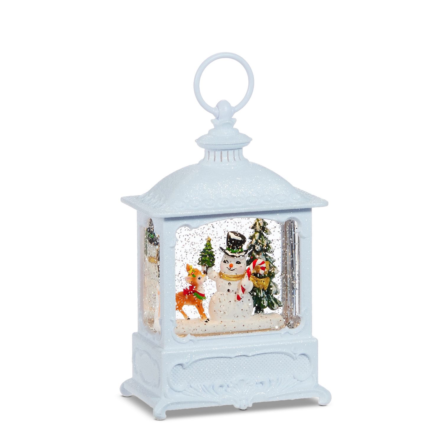Water Lantern 8.75" Vintage Snowman - Requires 3 AA Batteries, USB Cord, 6 Hr Timer