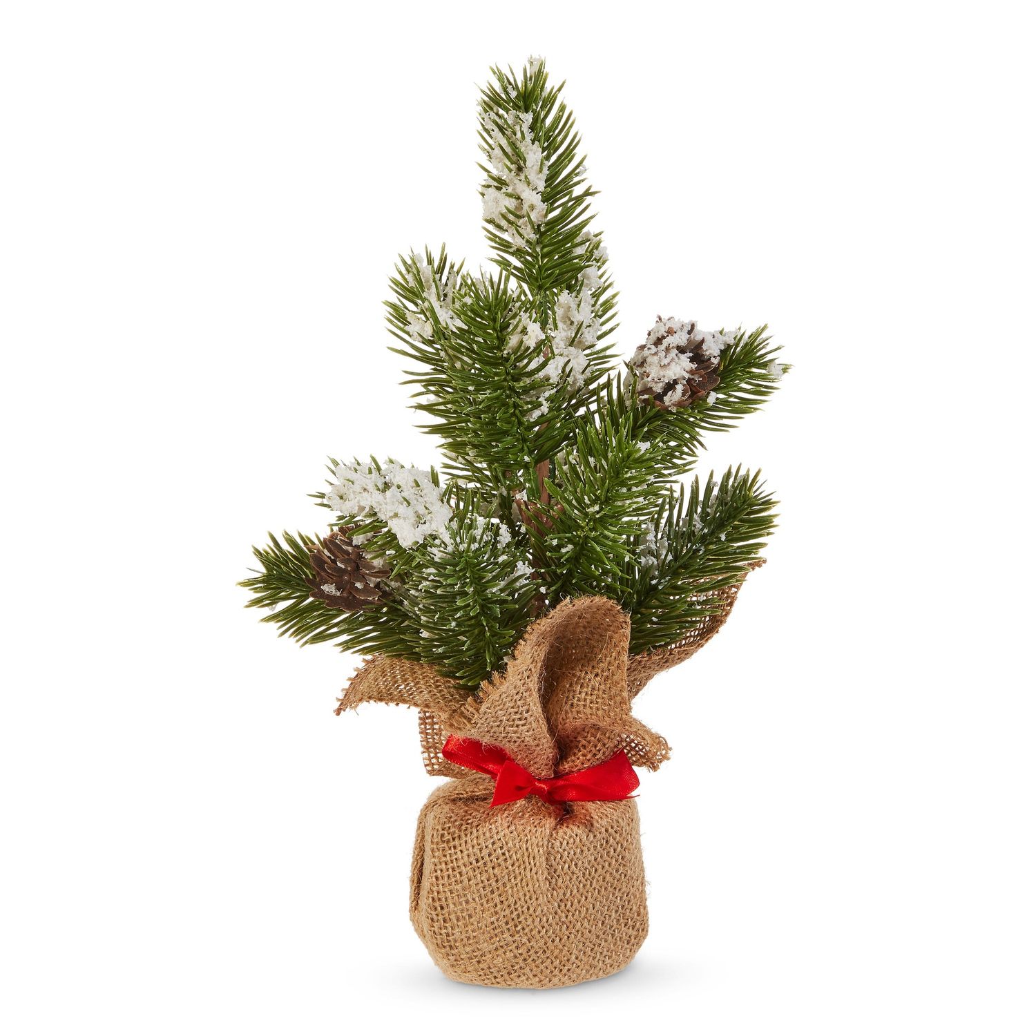 Snowy Pine Tree In Burlap Bag - 10"