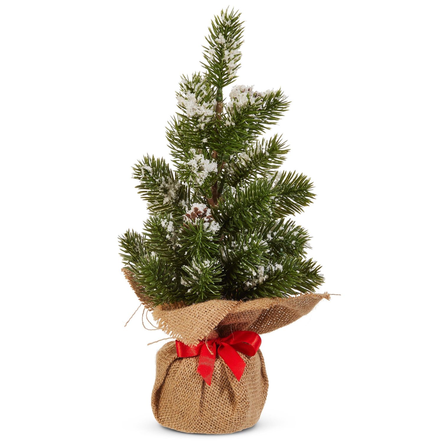 Snowy Pine Tree In Burlap Bag - 13"