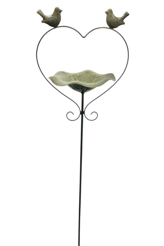 Gray Heart Birdbath On Stake 52"