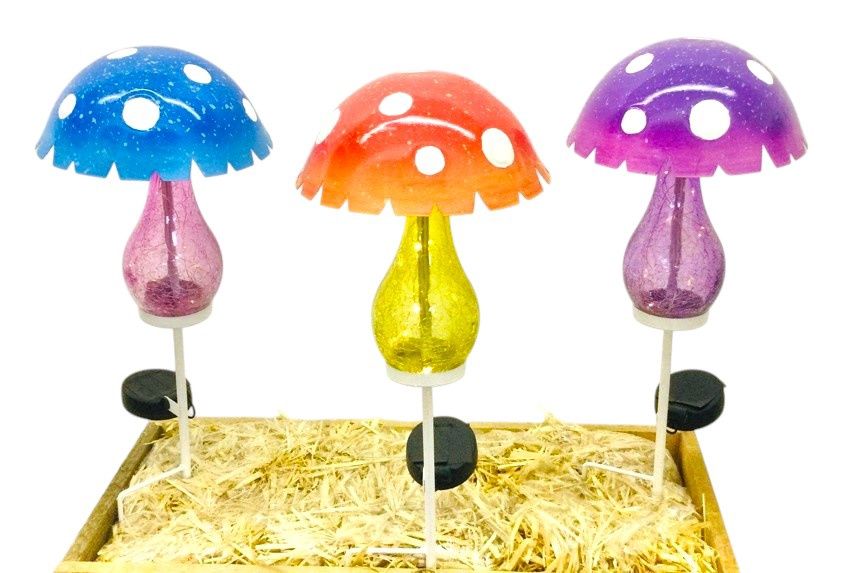 Solar Dot Mushroom Garden Stake 20" - 3 Styles - Sold Individually