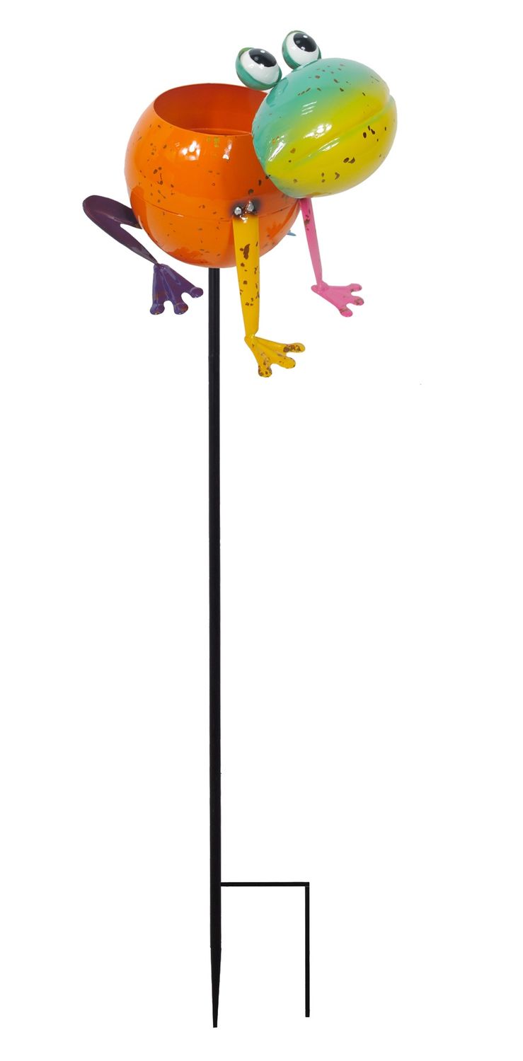 Metal Frog Planter Garden Stake 29"