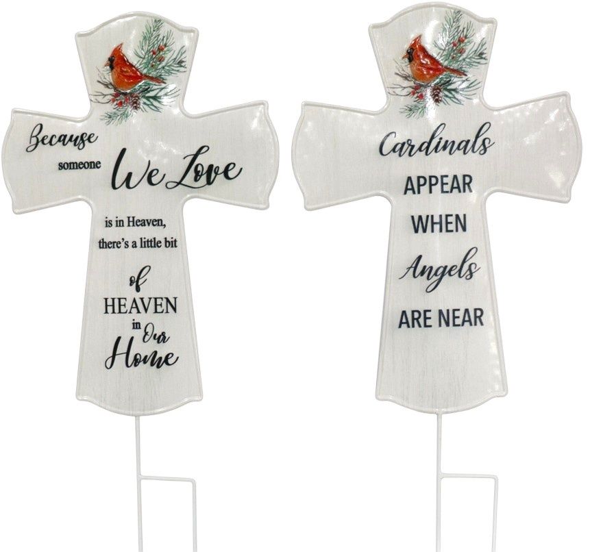 Cardinal On Branch Cross Garden Stake 24" - 2 Styles - Sold Individually