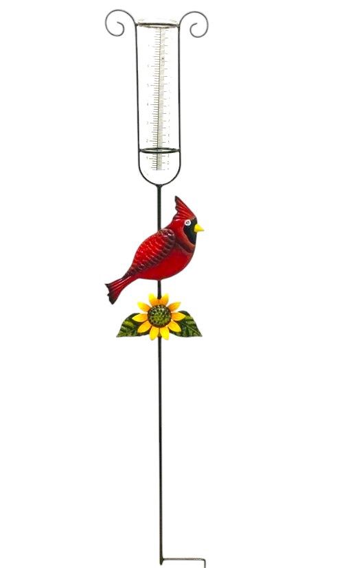 Rain Gauge W/ Cardinal Garden Stake 42"