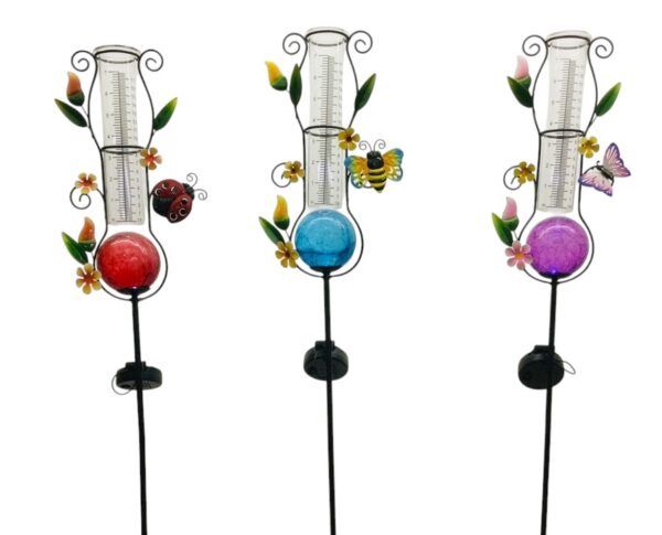 Solar Bug Rain Gauge Garden Stake 39" - 3 Styles - Sold Individually