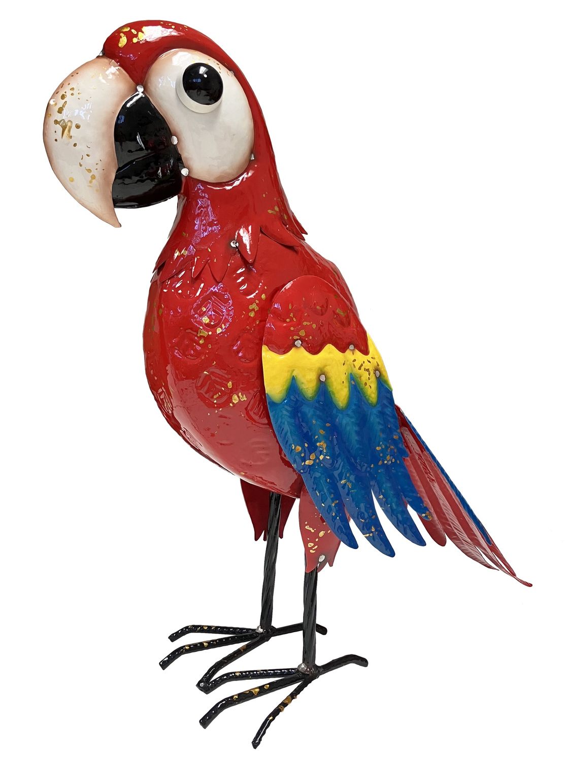 Red Parrot Metal Garden Statue 20"