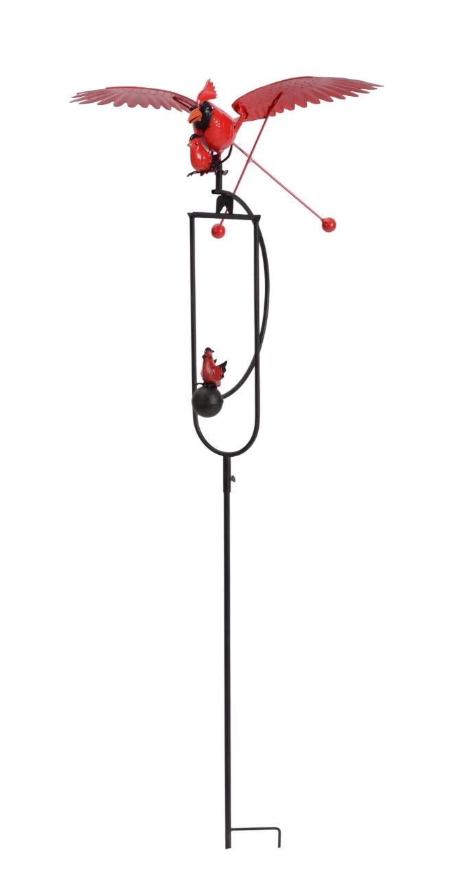 Rustic Metal Cardinal Balancer W/ Mini Birds Stake 53"