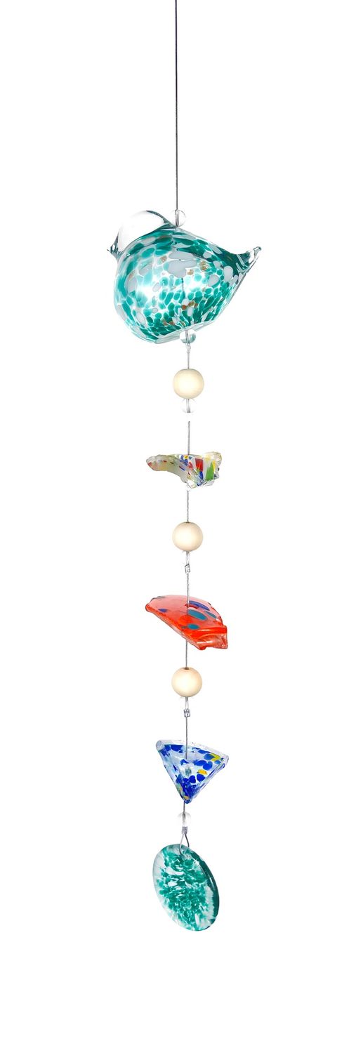 Cyan Glass Bird Hanging Suncatcher 23"