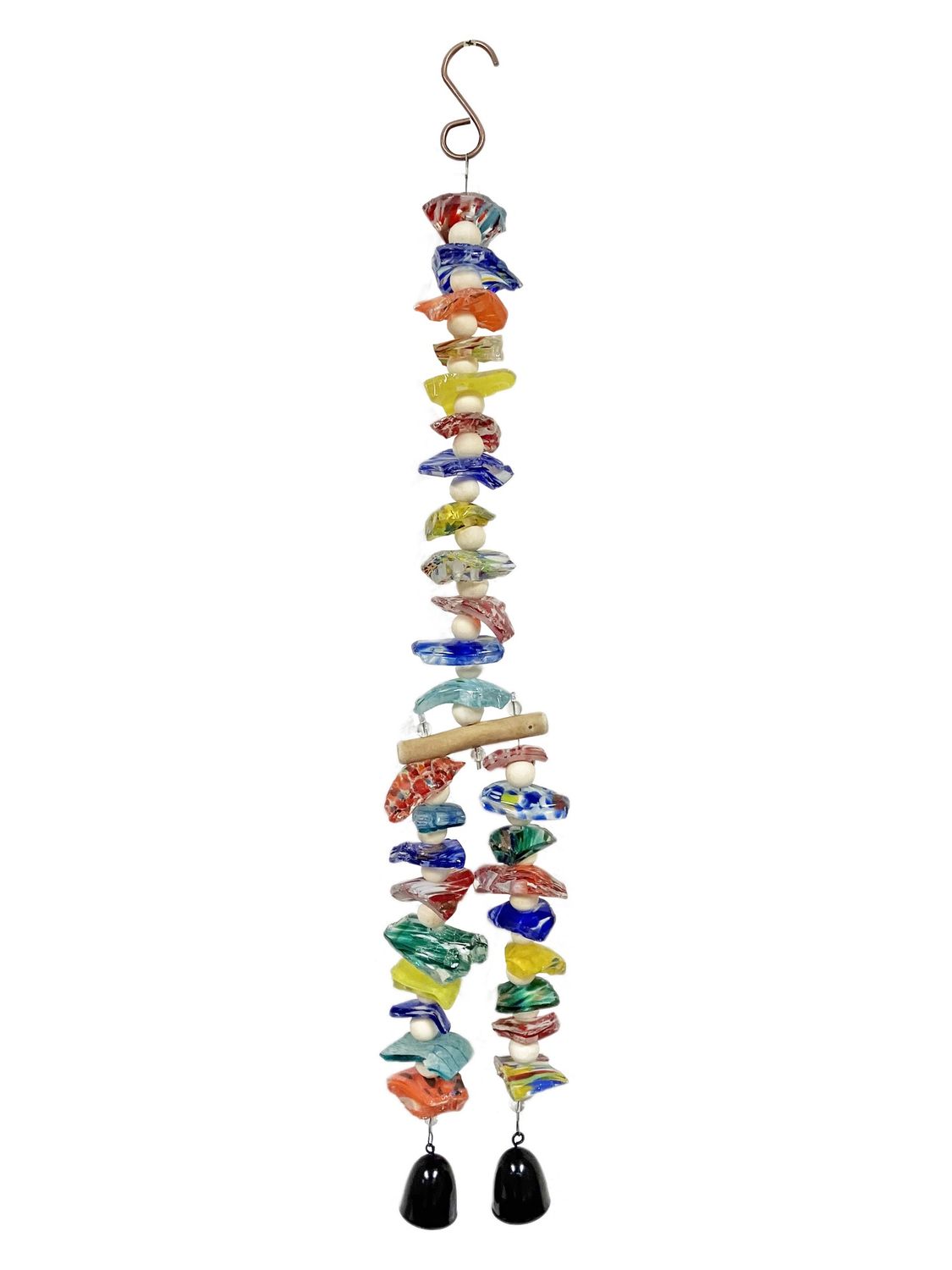 Colorful Glass Shards Hanging Suncatcher W/ Bells 29"