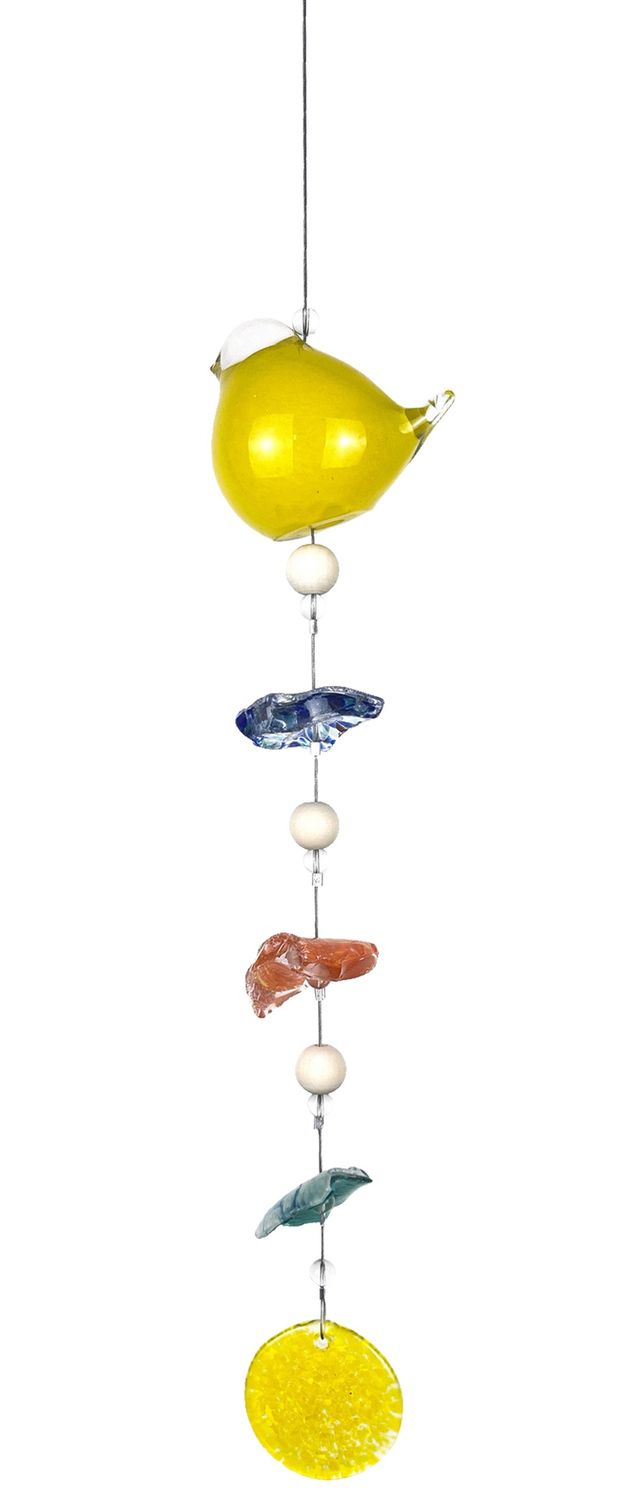 Yellow Glass Bird Hanging Suncatcher 23"