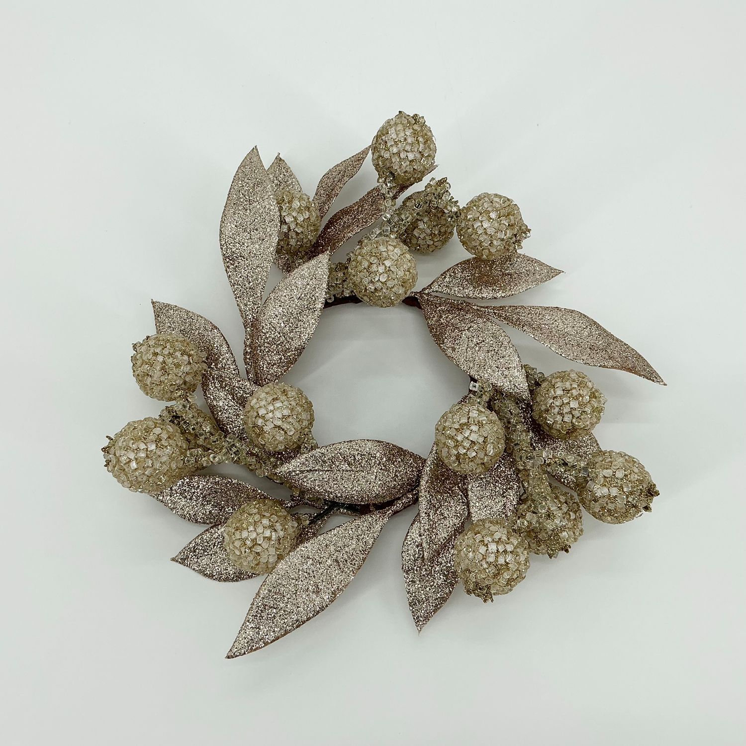Glitter Bay Leaf Candle Ring - 3"