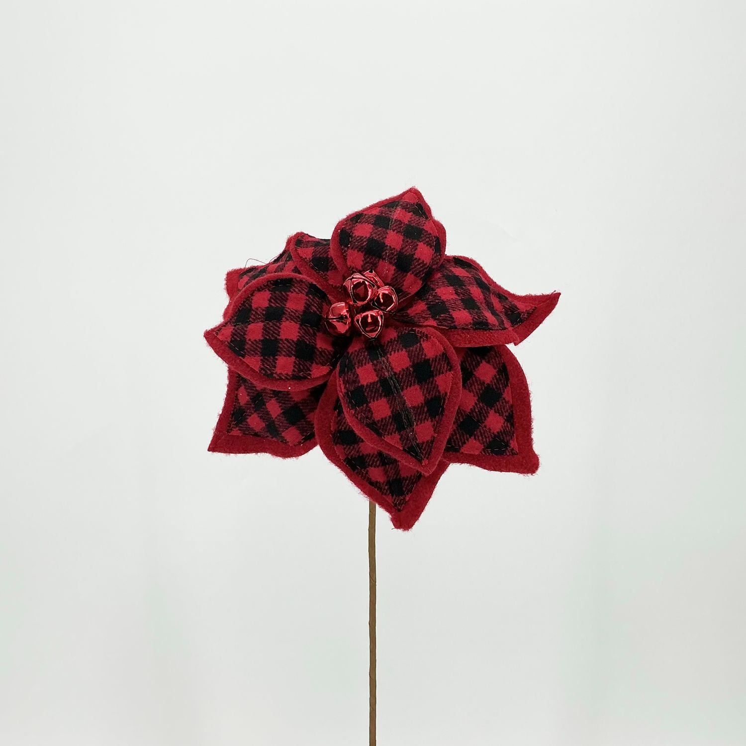 Buffalo Check Poinsettia Stem - 21" - Black/Red