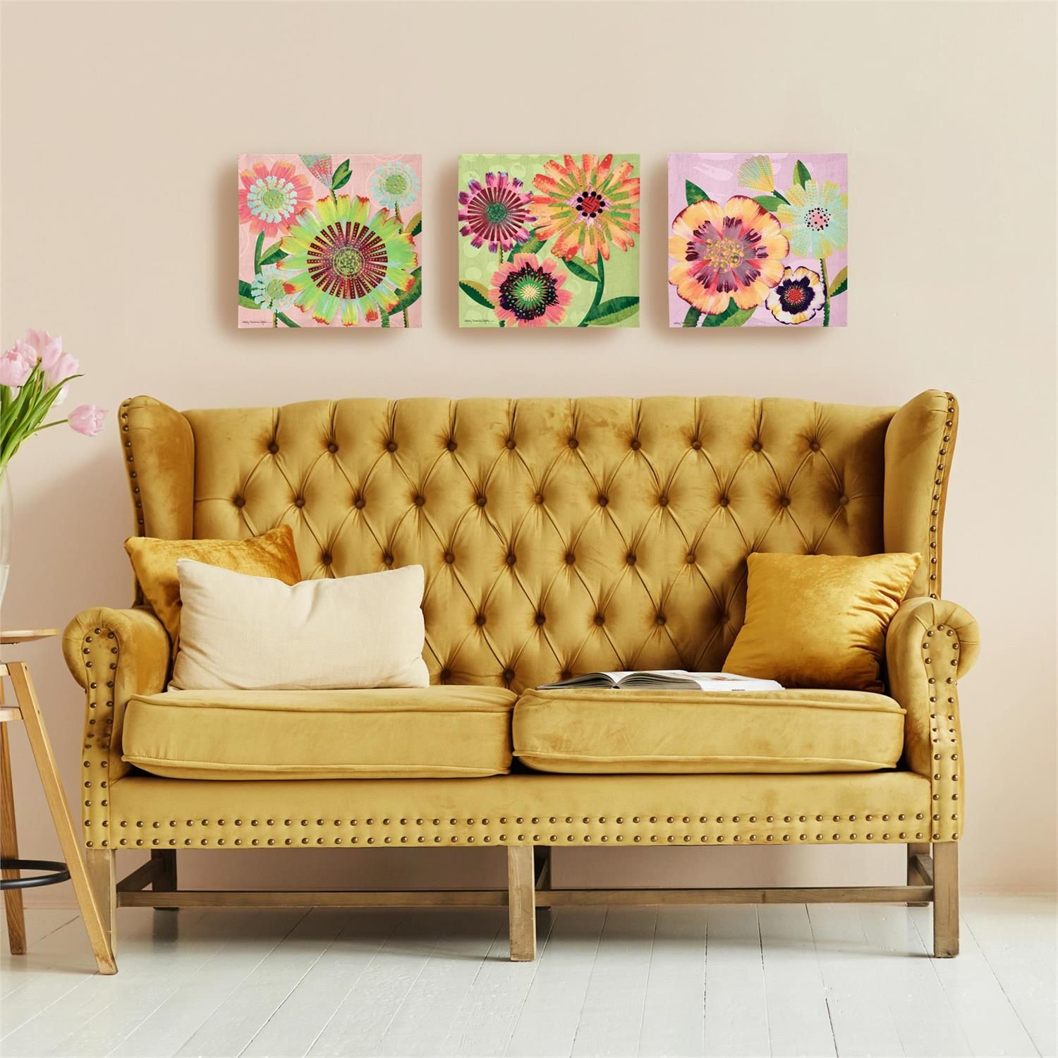 Pastel Flowers Canvas Wall Decor - 12" - 3 Styles - Sold Individually