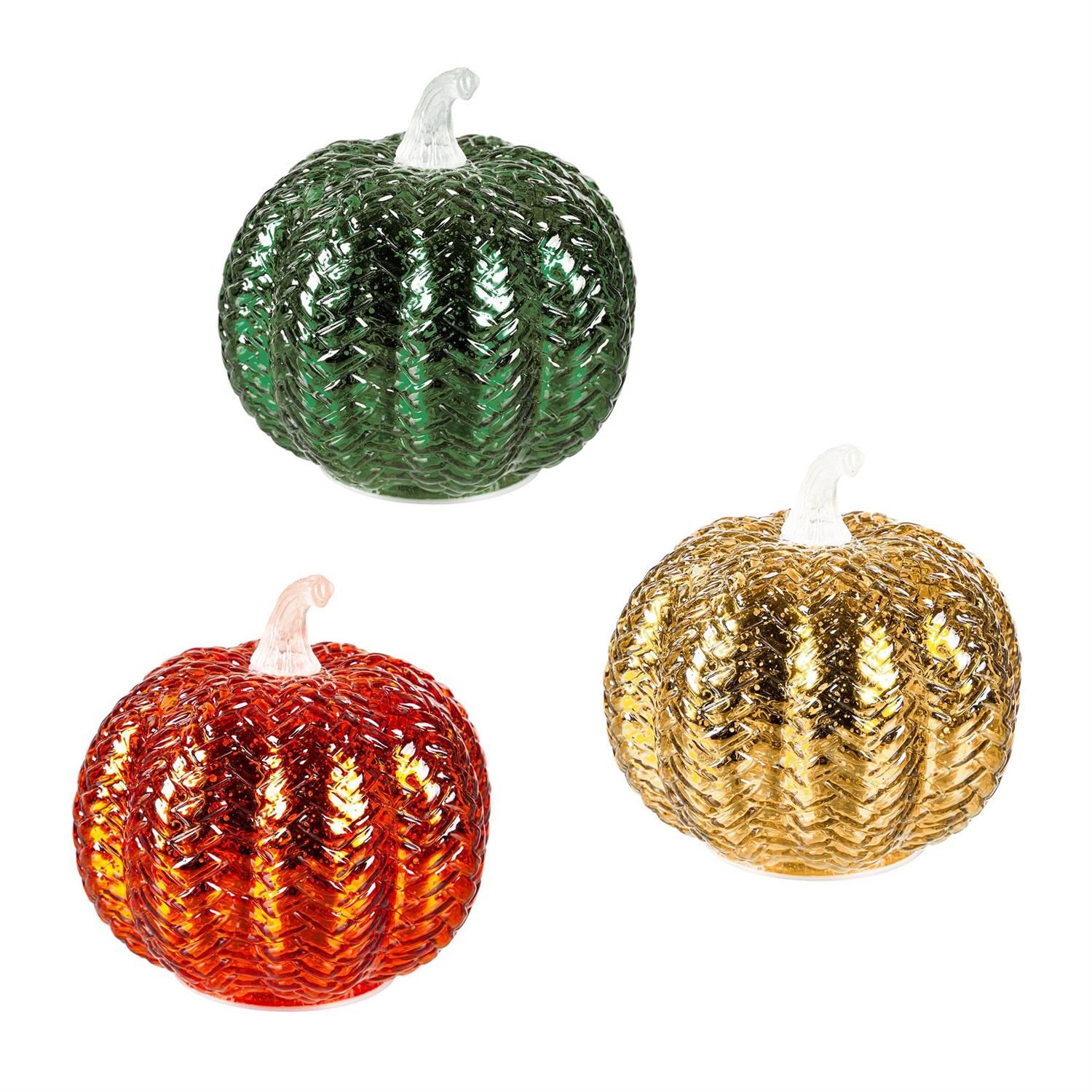 LED Glass Pumpkin - 3 Styles - Sold Individually