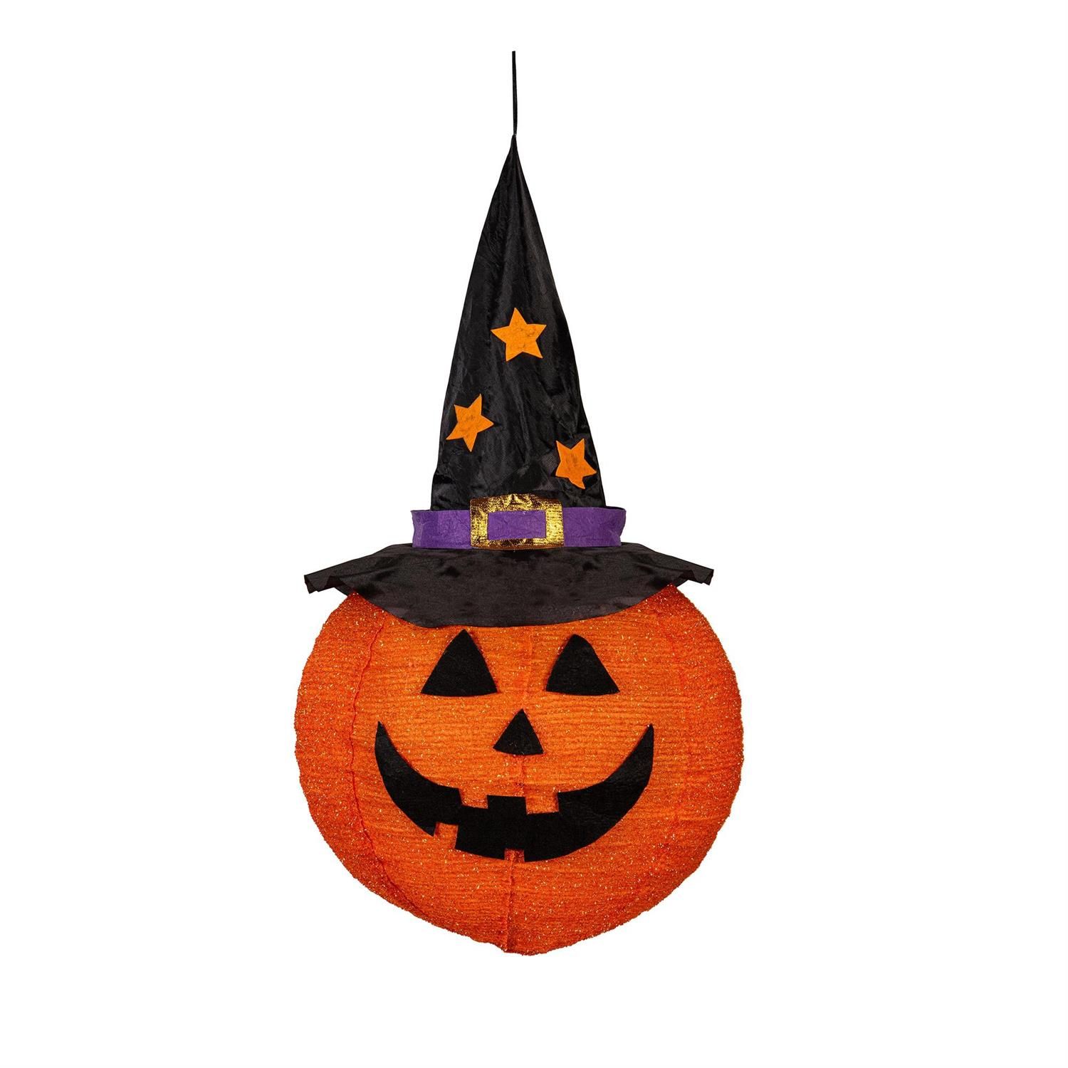 Hanging LED Fabric Witch Hat Pumpkin