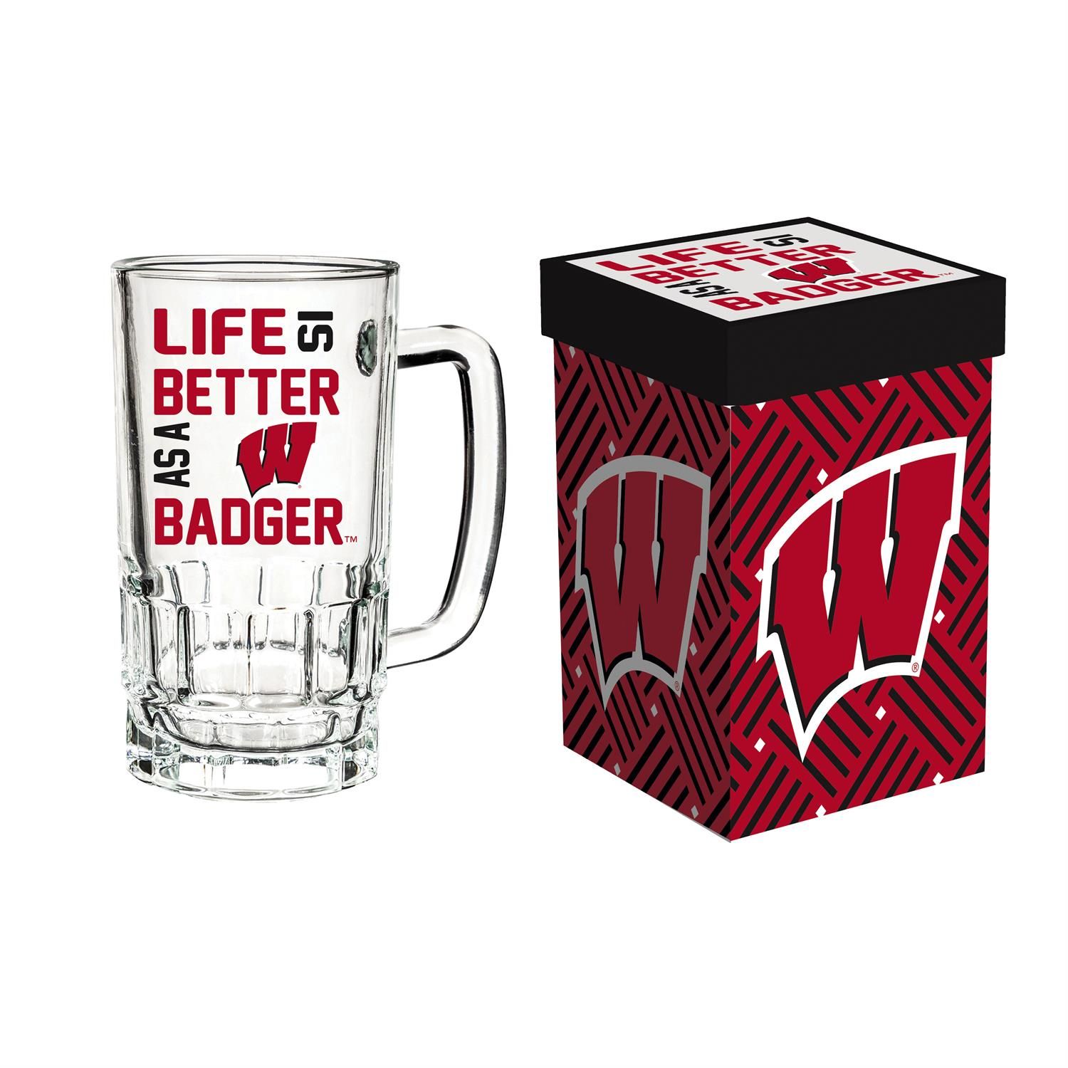 Glass Tankard Cup Gift Box - University Of Wisconsin Badgers