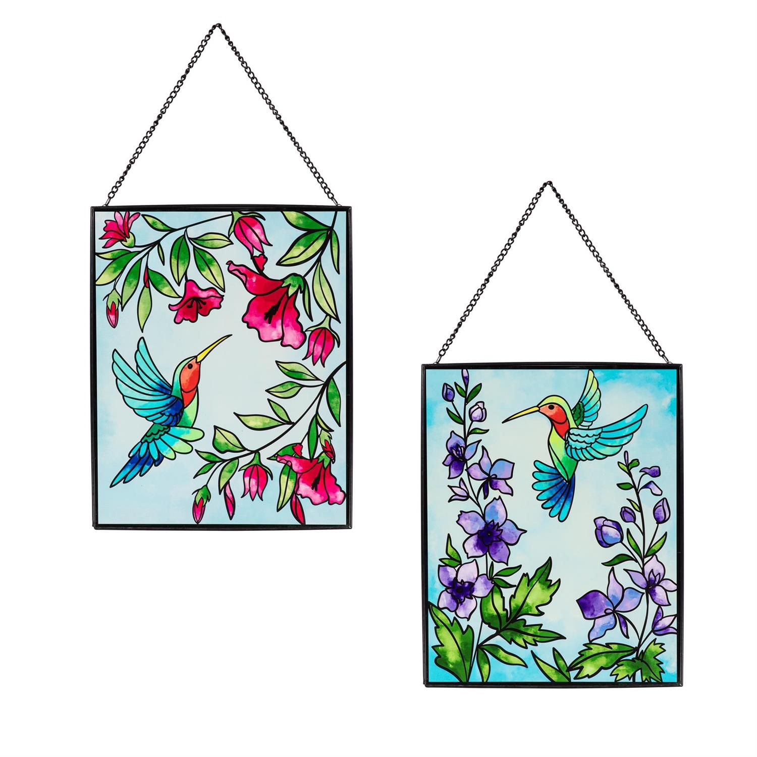 Hummingbird Stained Glass Decor - 8" X 10" - 2 Styles - Sold Individually