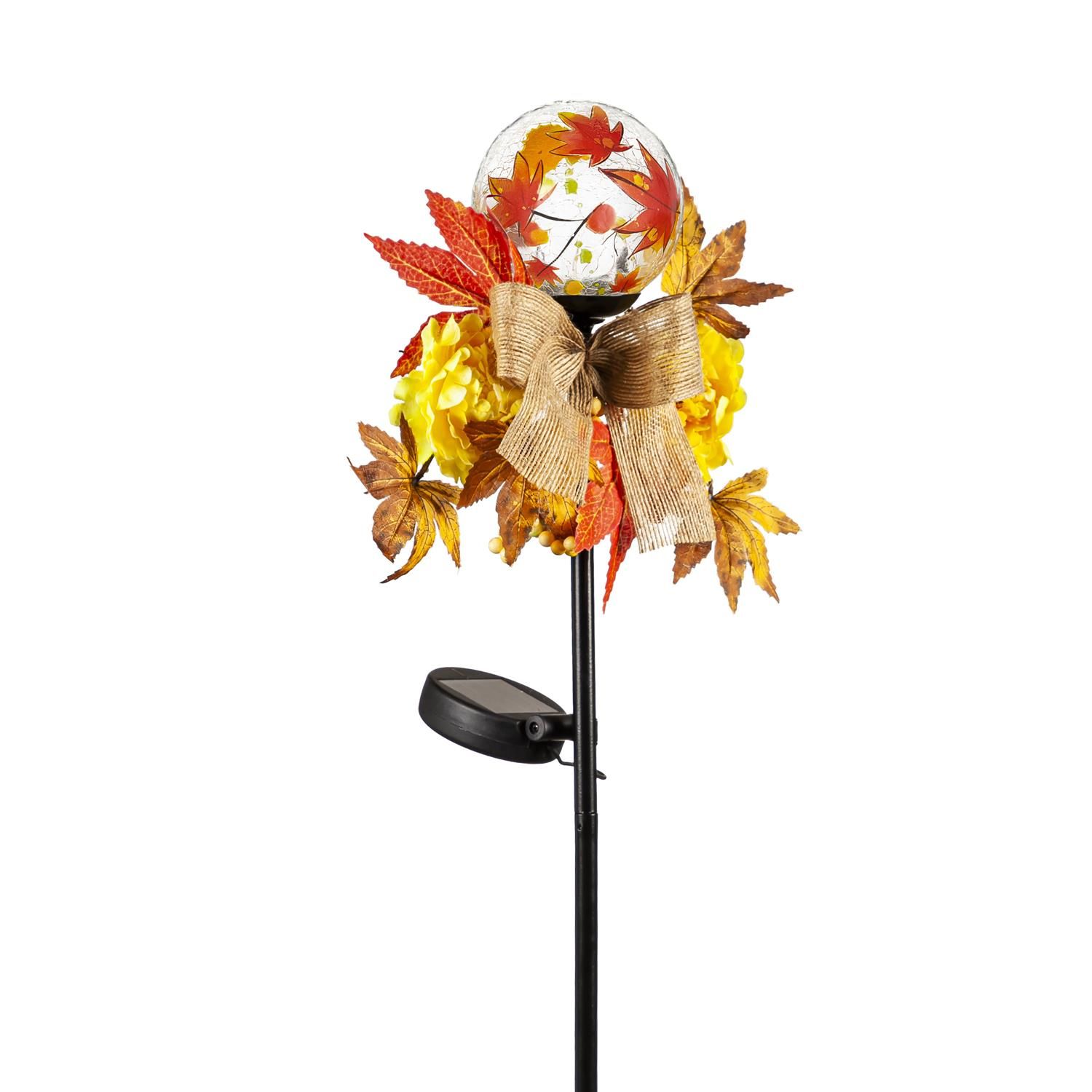 Solar Garden Stake - 35" - Fall Flowers And Owl