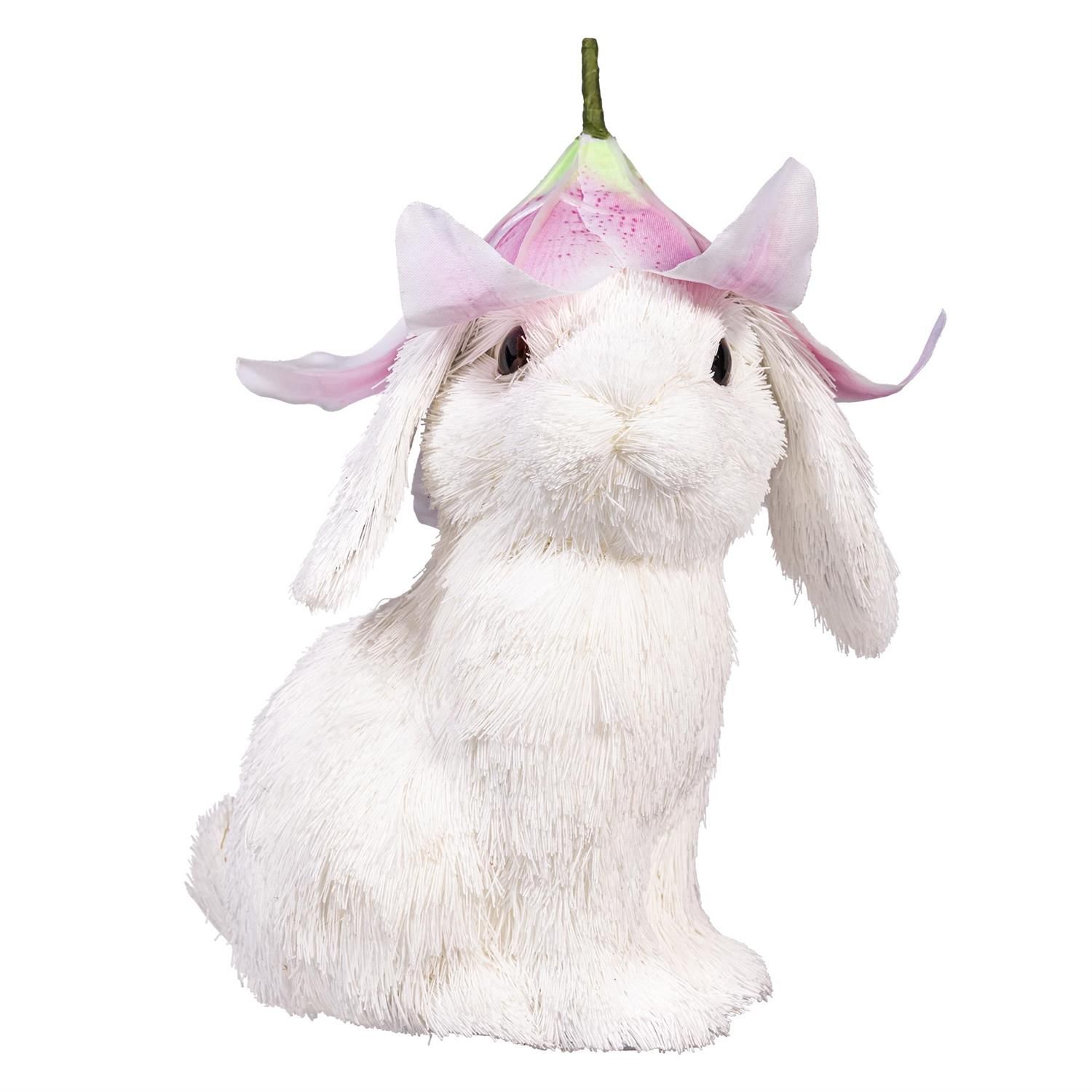 Natural Fiber Bunny w/ Flower Hat - 10"