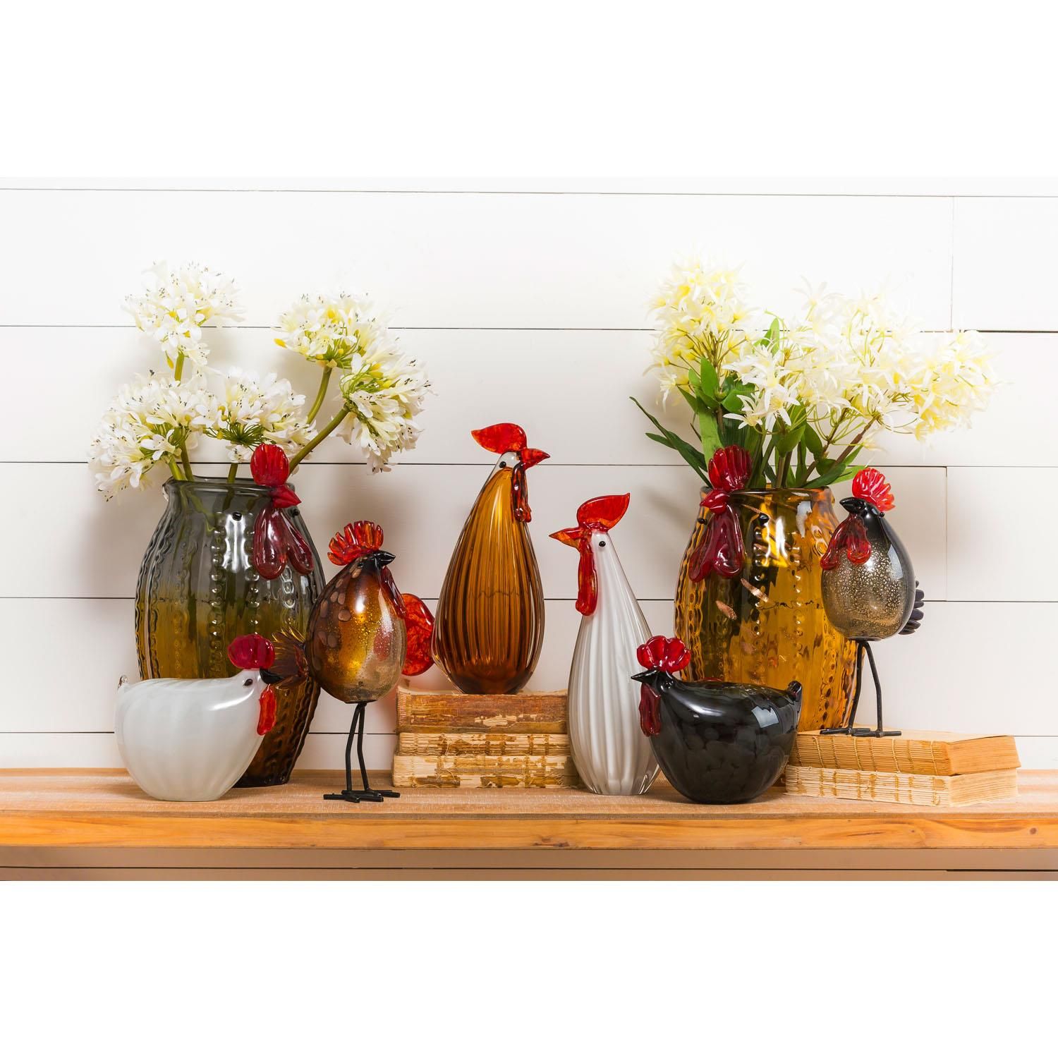 Rooster Sculpture Blown Glass - Styles - Sold Individually