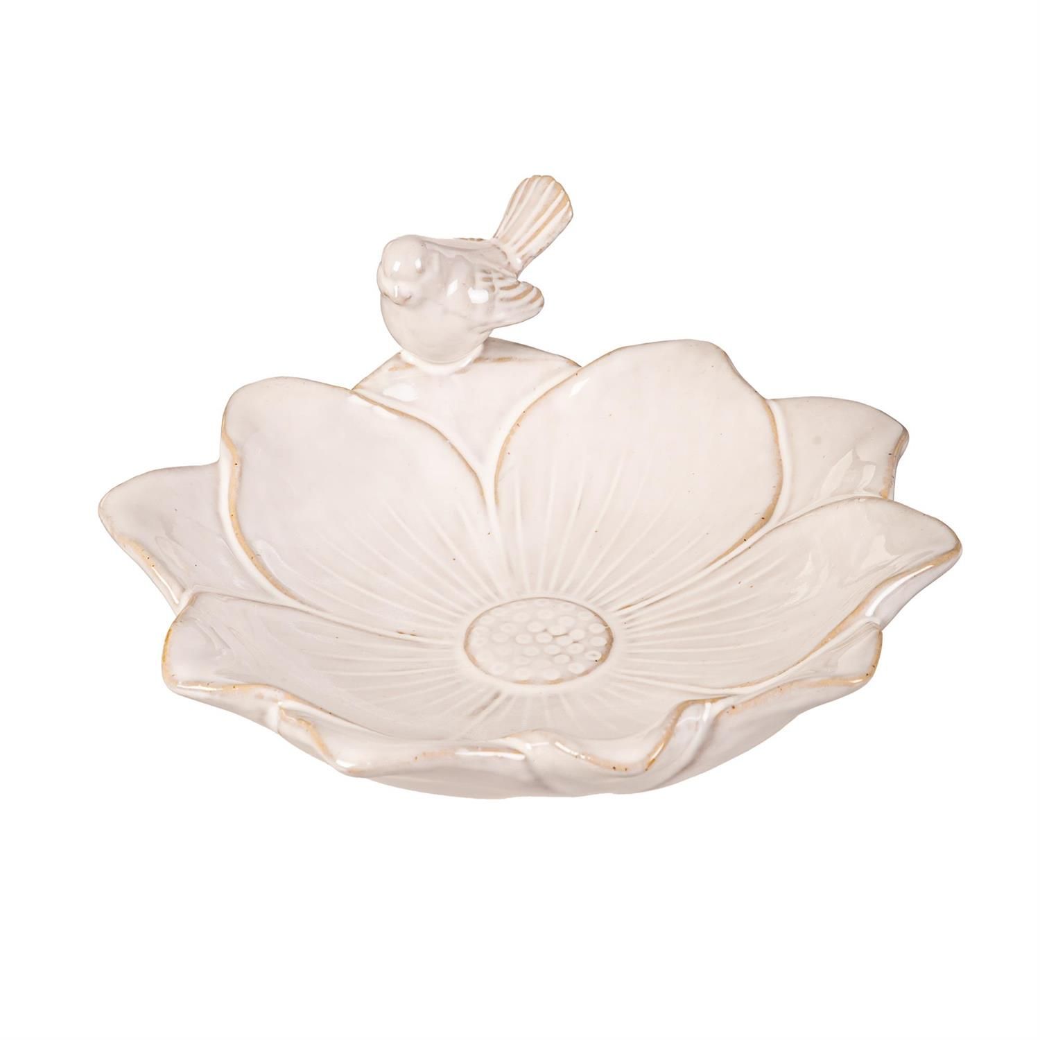 Flower w/ Bird Ceramic Decorative Bowl - 8.5" - Cream