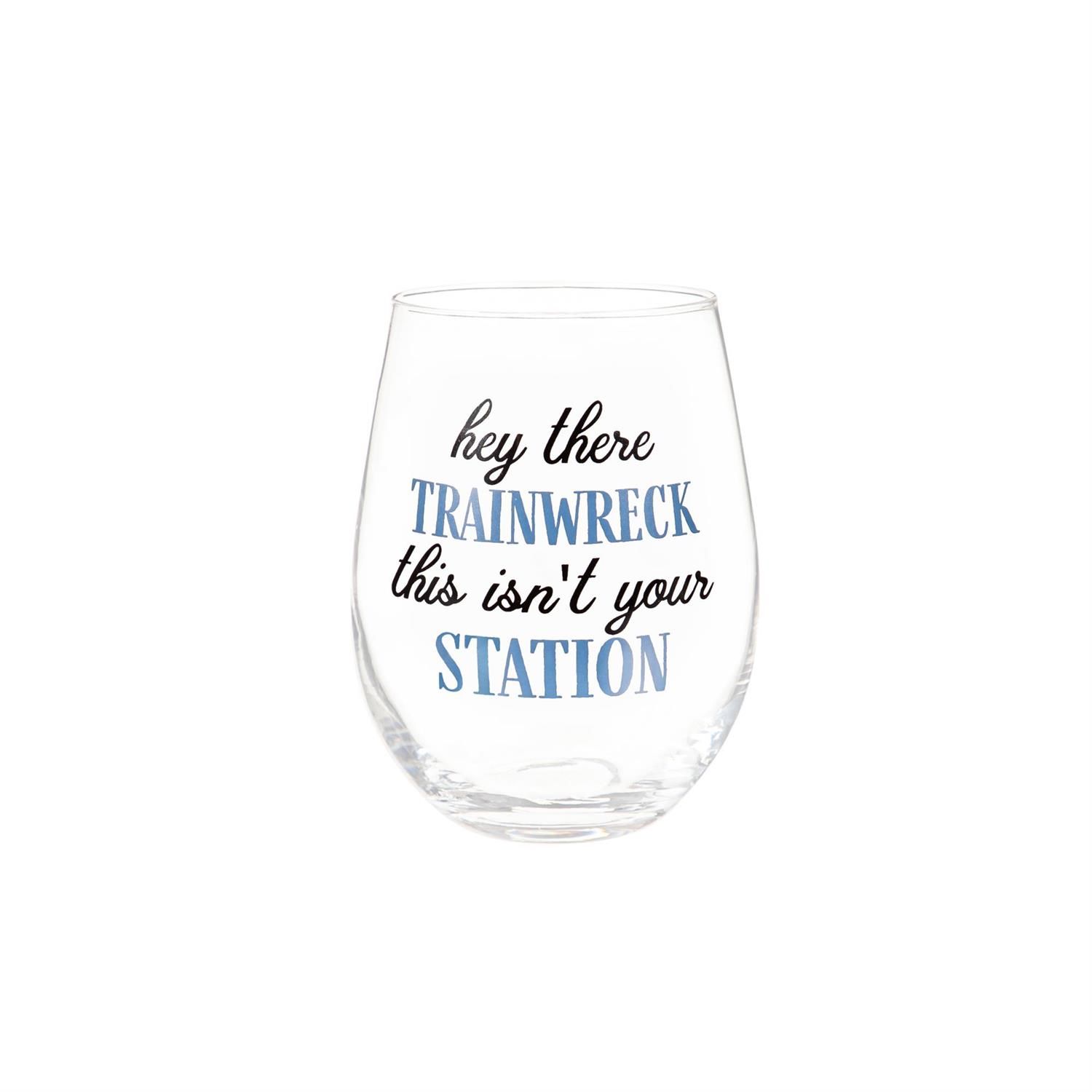 Stemless Wine Glass - Trainwreck - 17 Oz