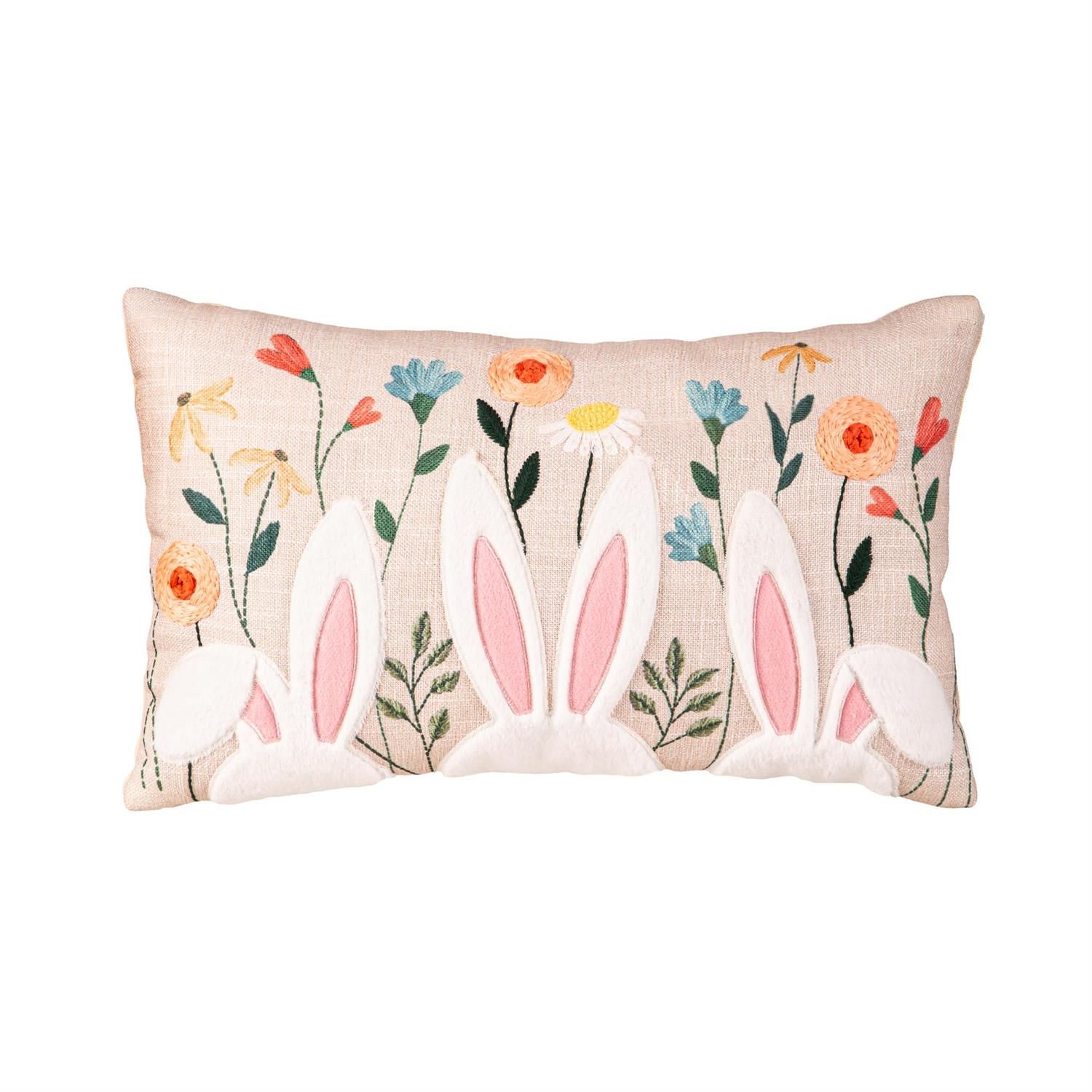 Floral Bunny Lumbar Pillow - 16" X 10"