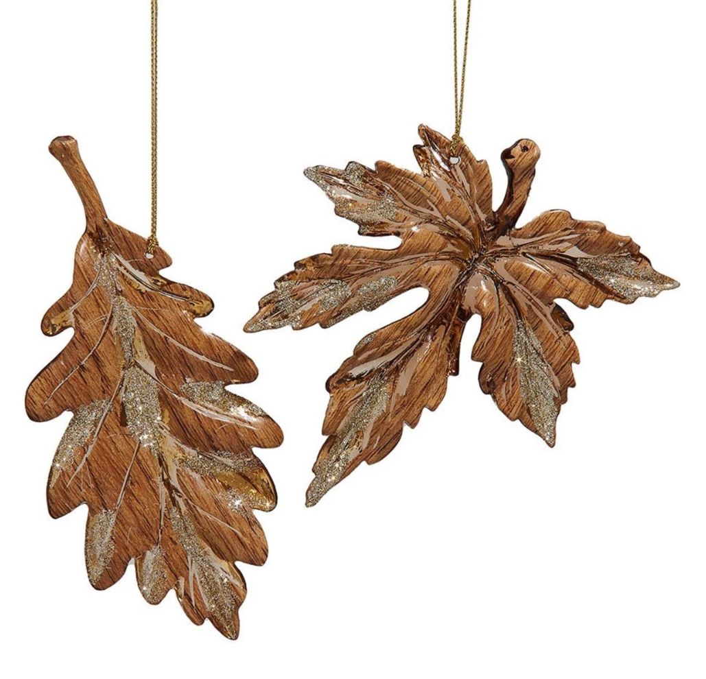 Leaf W/ Glitter Edge Orn - 2 Styles