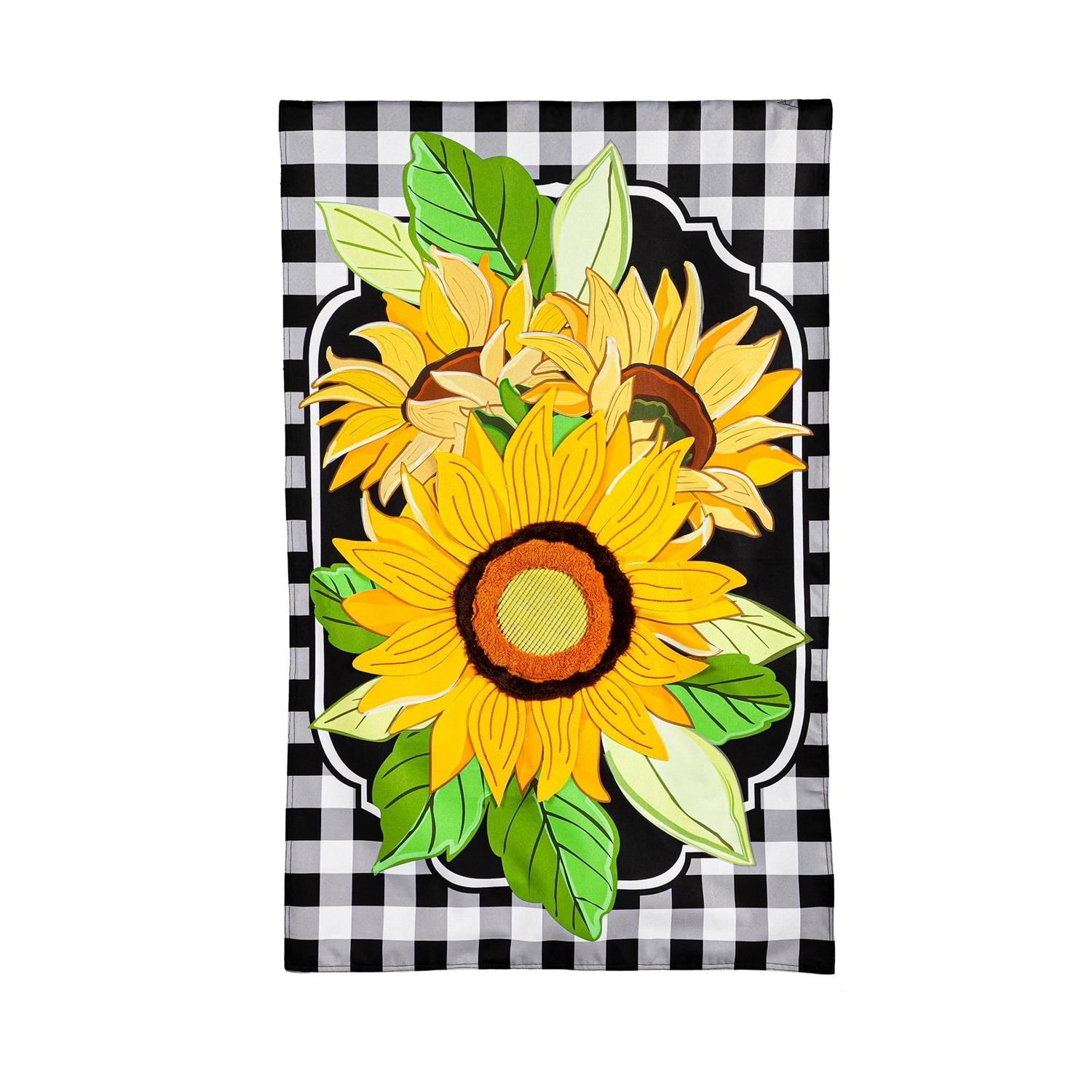 House Flag - Linen - Sunflowers And Checks